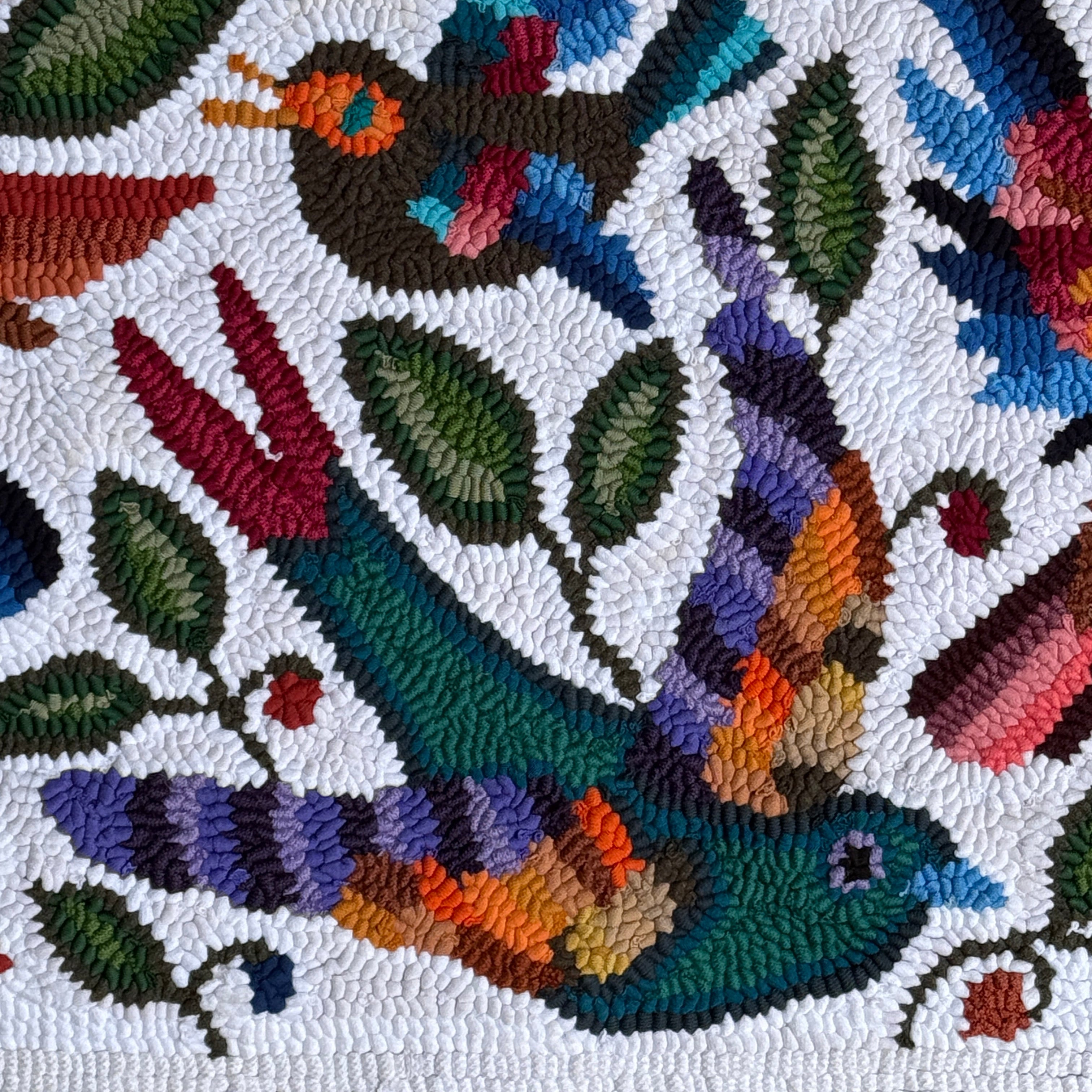 Large White Handmade Hooked Rug Recycled Clothing Guatemala