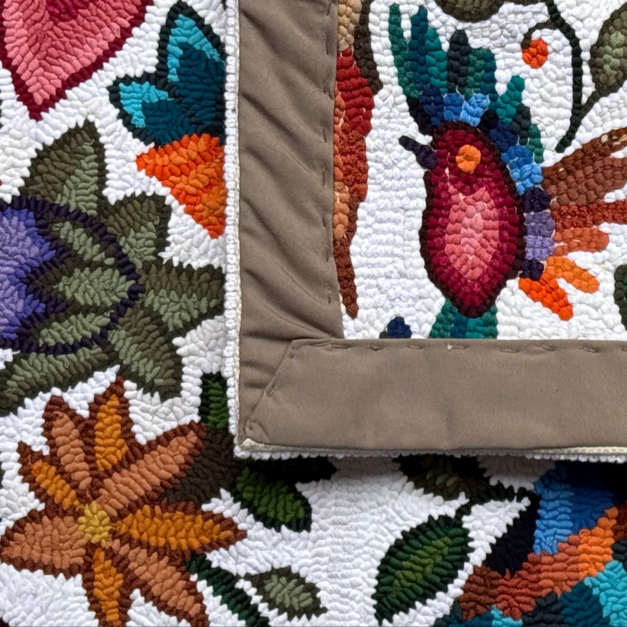 Large White Handmade Hooked Rug Recycled Clothing Guatemala