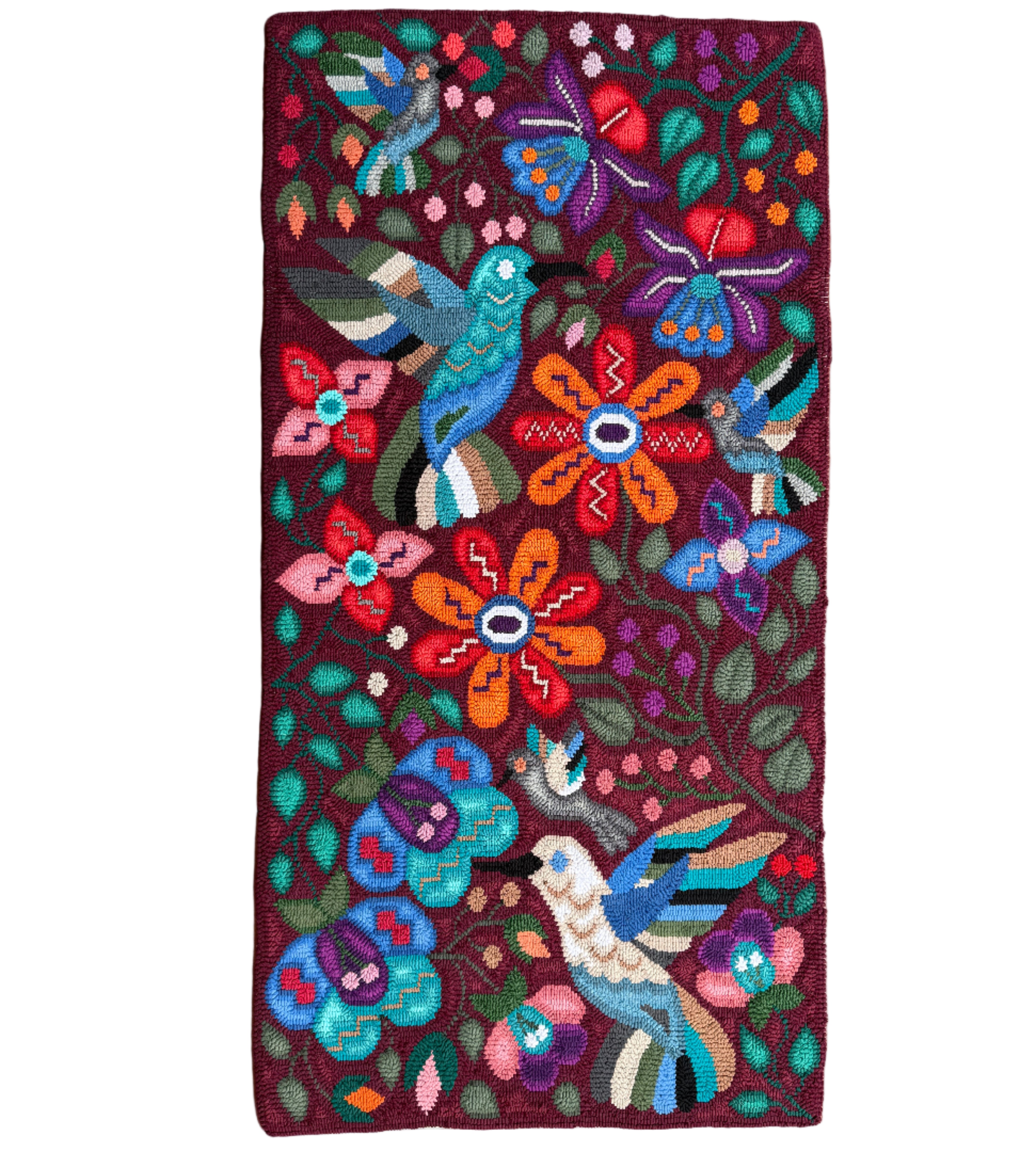 Large Burgundy Handmade Hooked Rug Recycled Clothing Guatemala