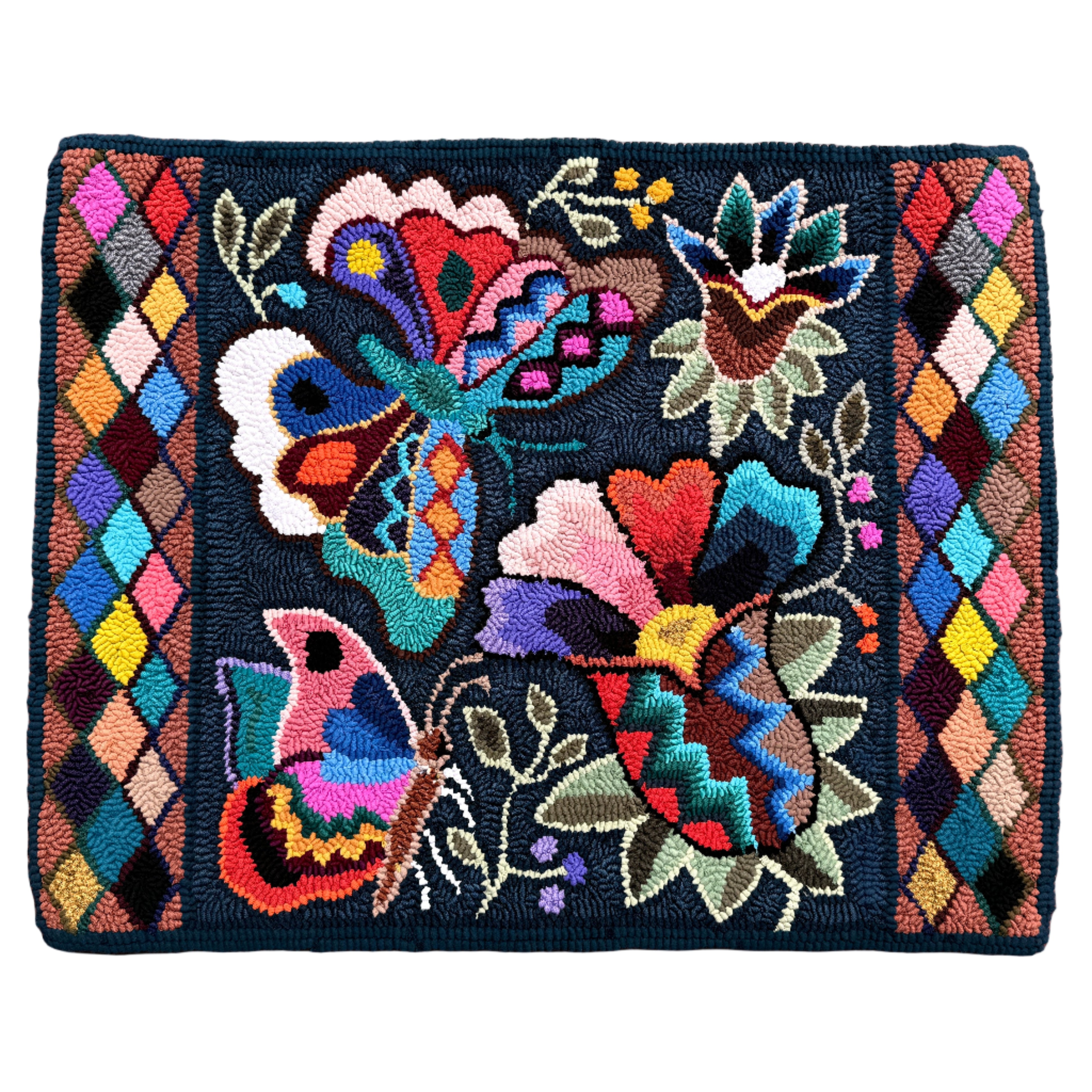 Small Butterfly Handmade Hooked Rug Recycled Clothing Guatemala