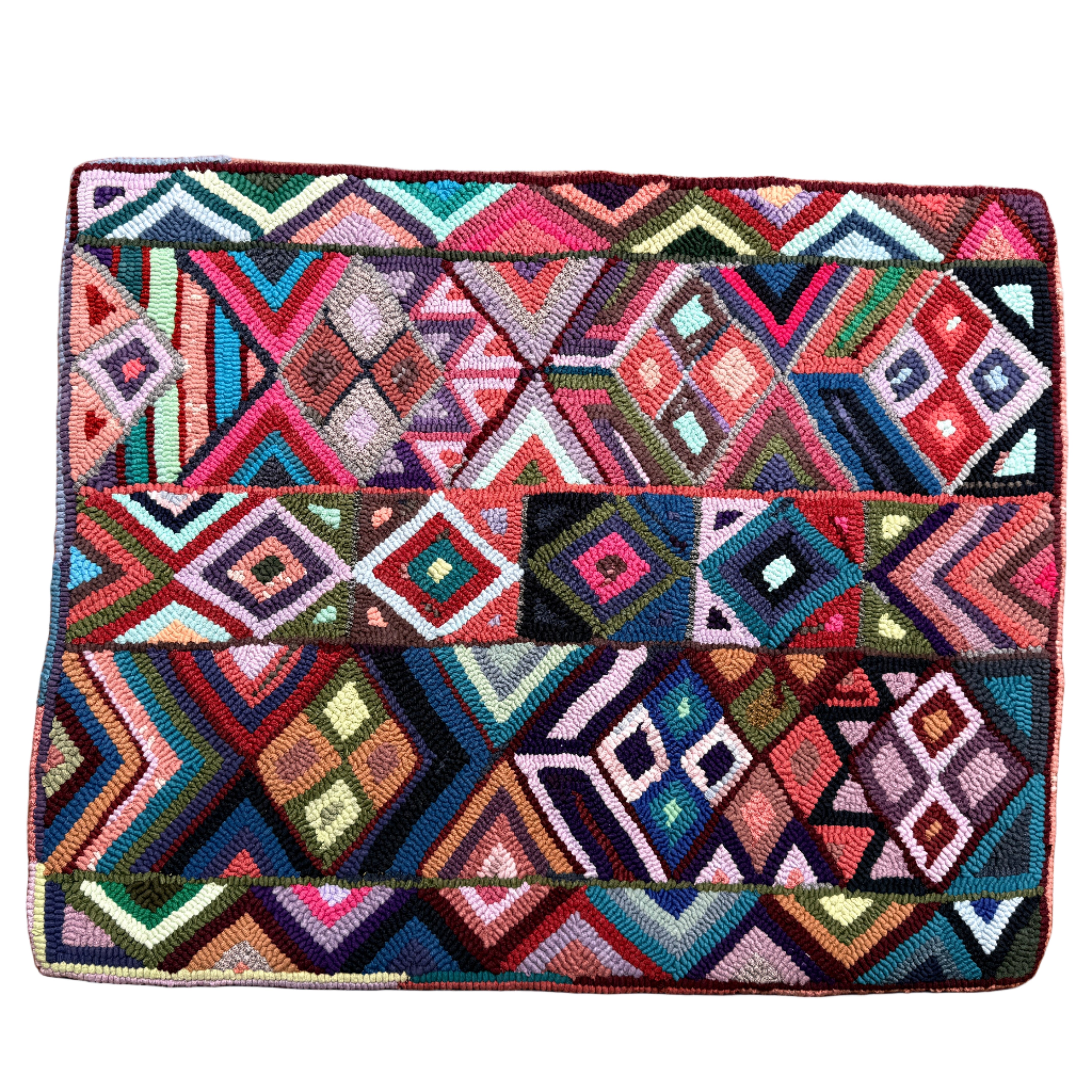 Small Geometric Handmade Hooked Rug Recycled Clothing Guatemala