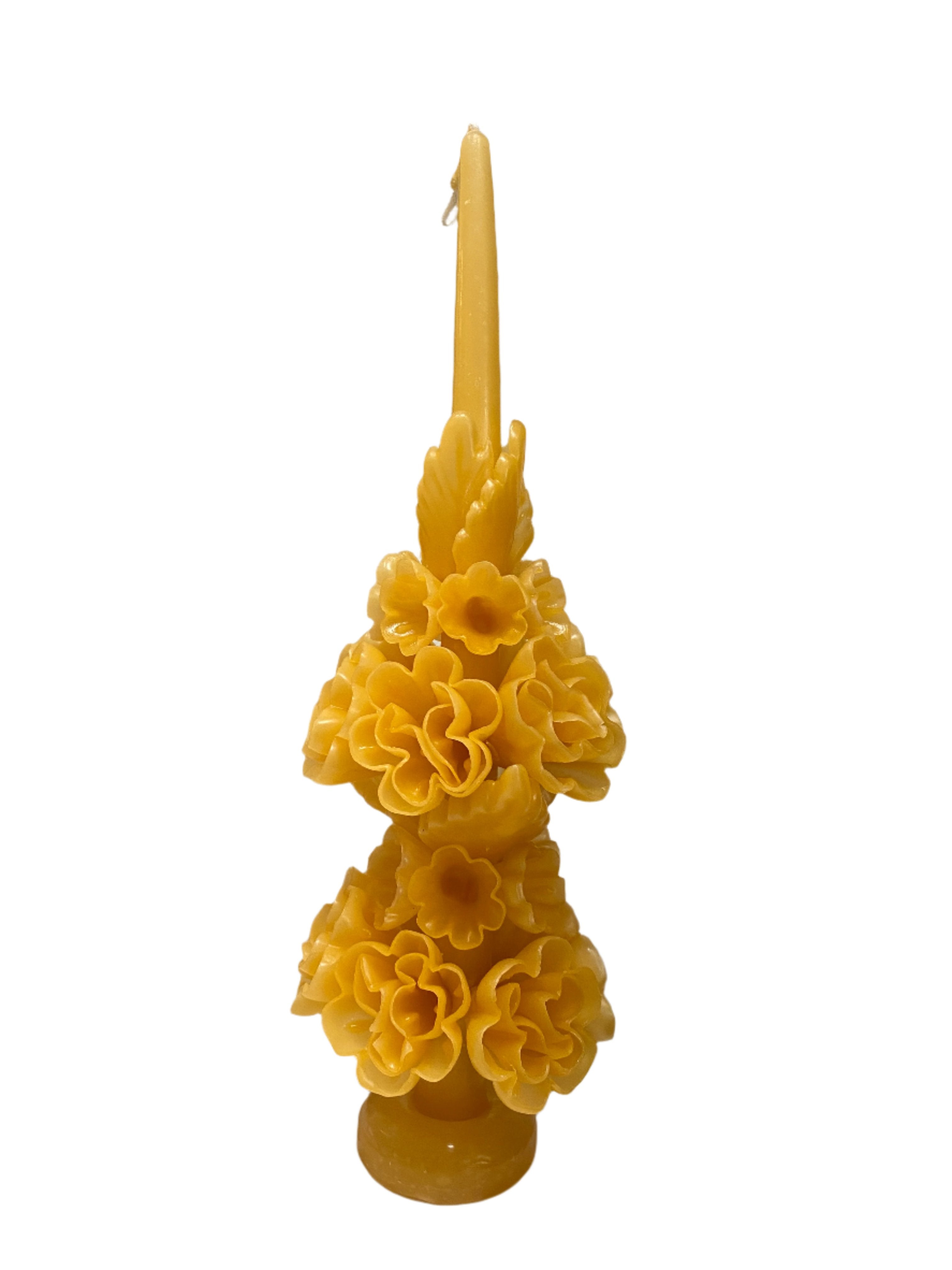 Handmade Beeswax Floral Candle Mexico - Large Honey