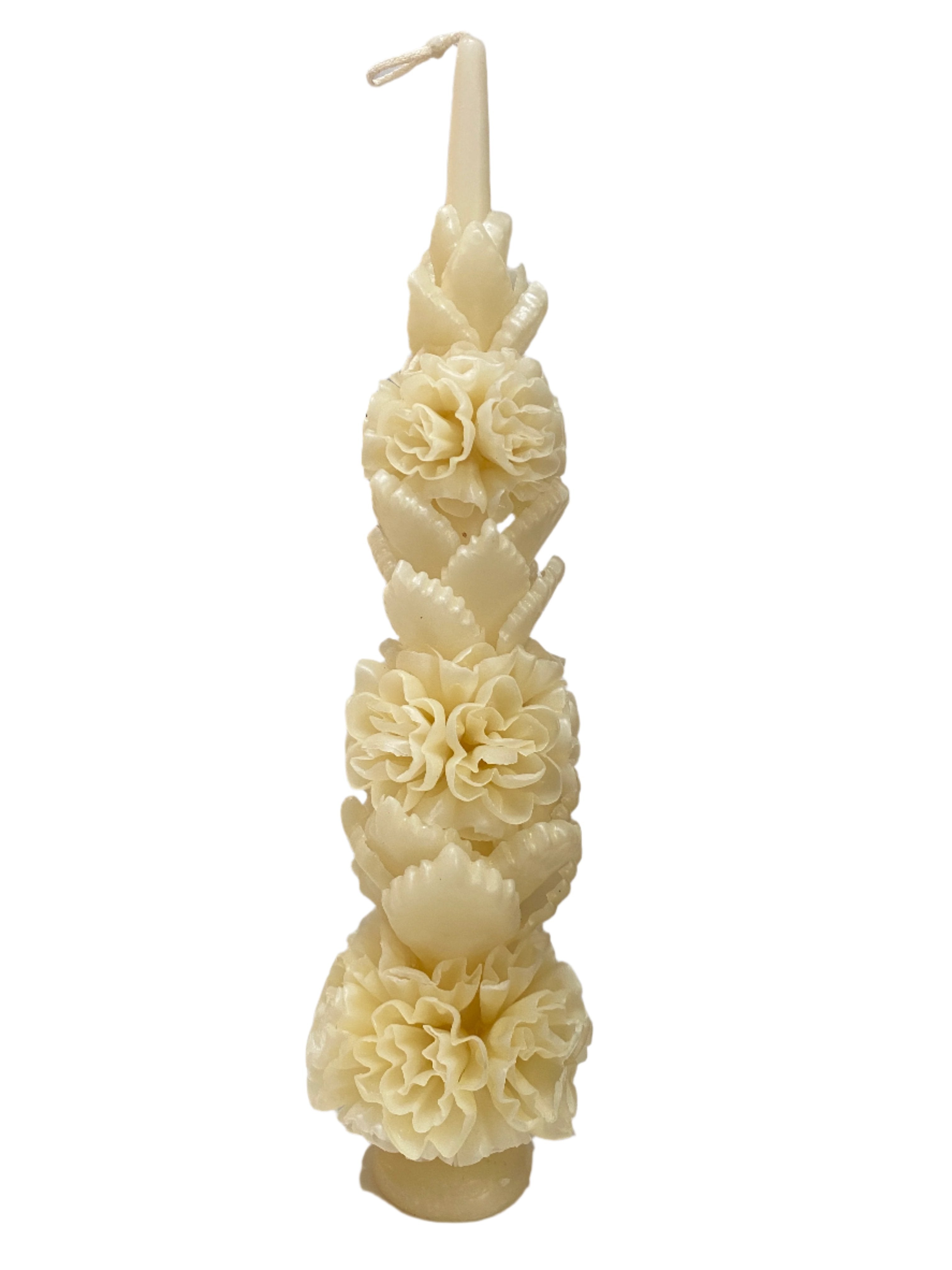 Handmade Beeswax Floral Candle Mexico - Large Ivory