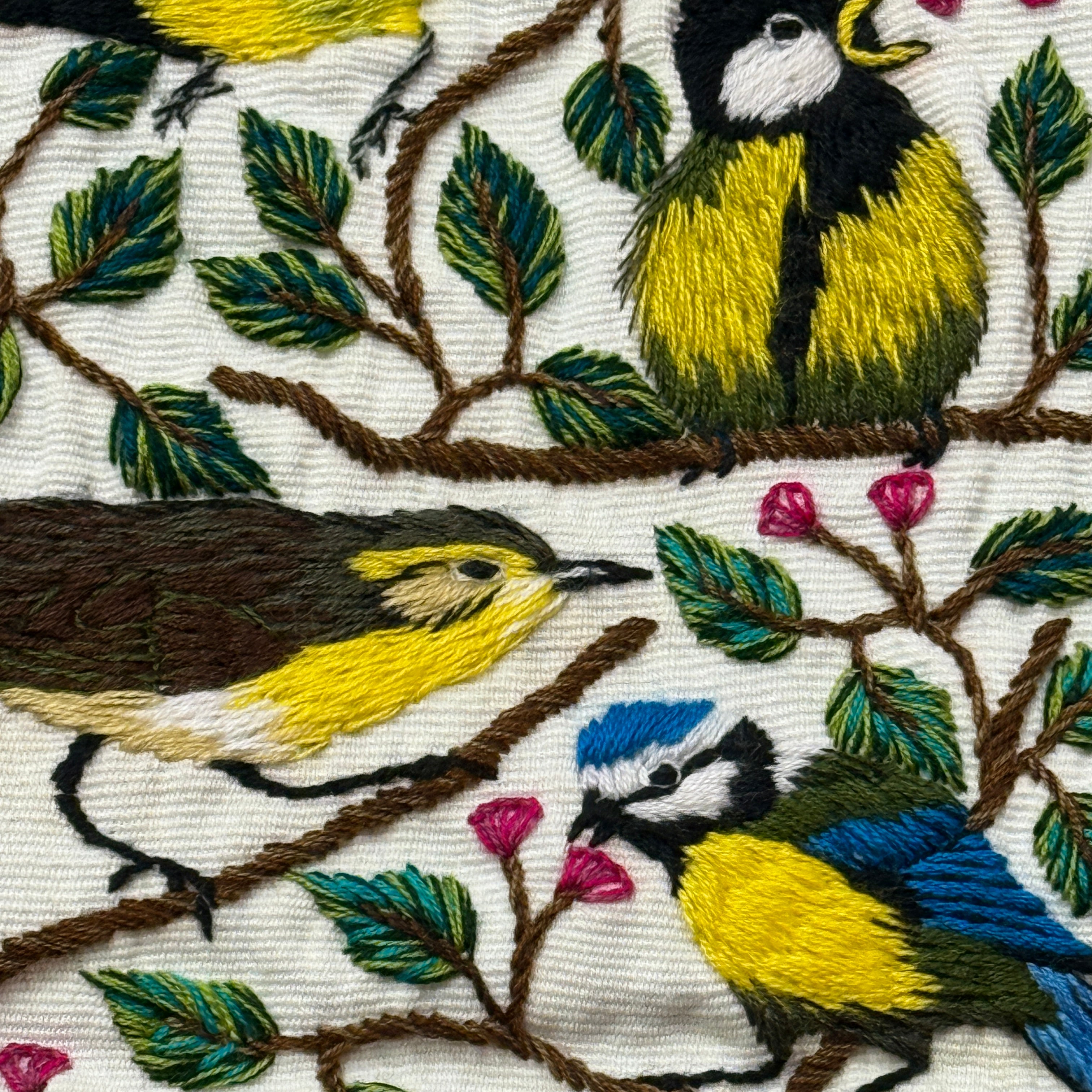 Songbirds Embroidery on Cotton Guatemala (13" x 15")