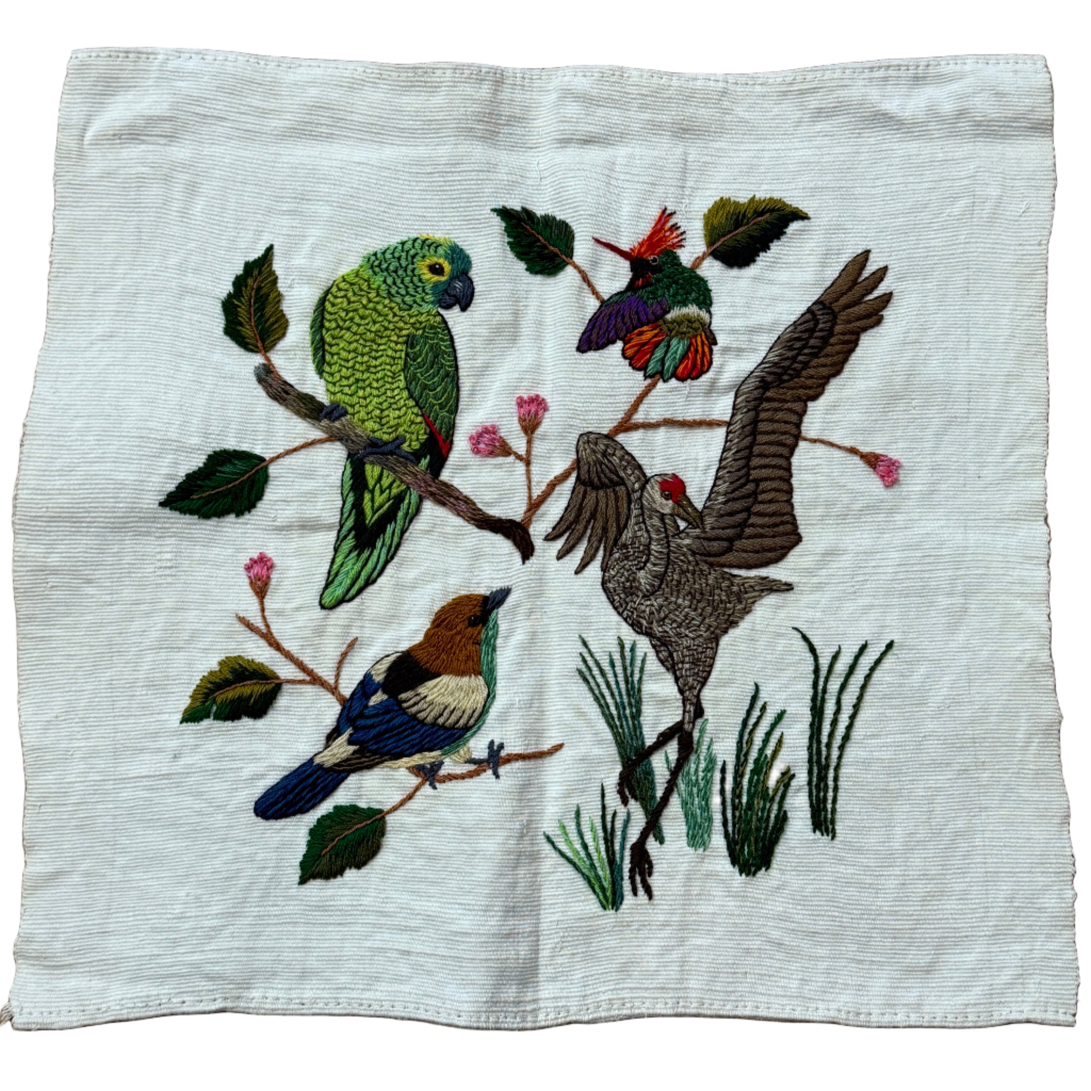 Crane Embroidery on Cotton Guatemala (12" x 12")