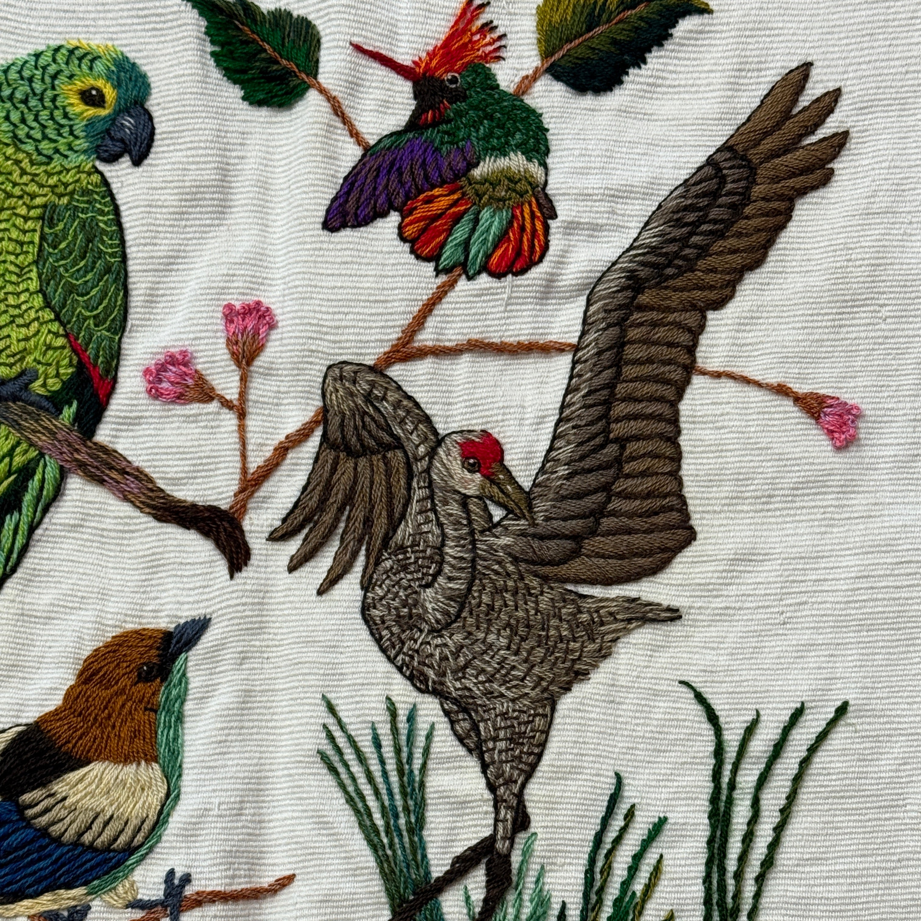 Crane Embroidery on Cotton Guatemala (12" x 12")