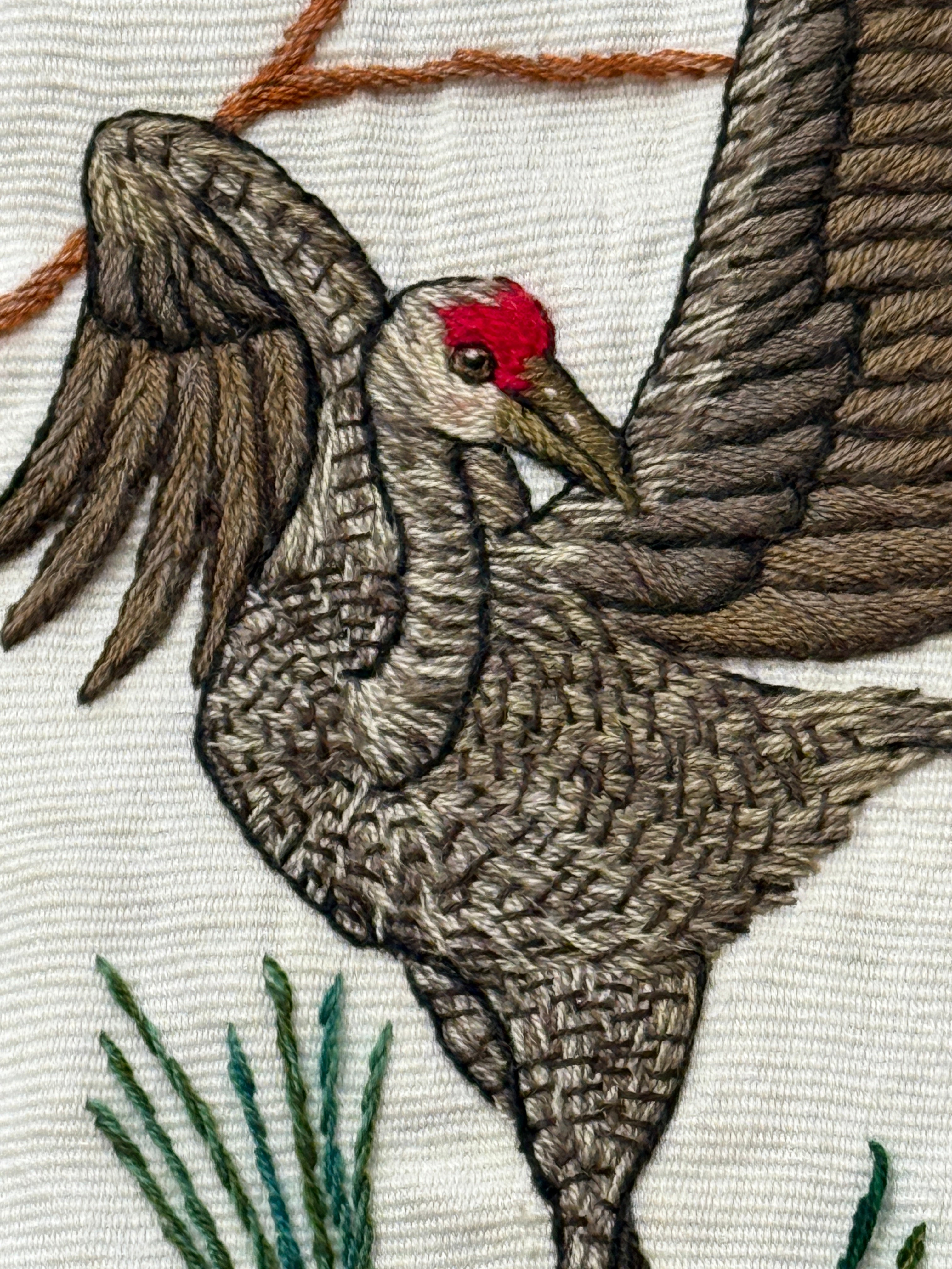Crane Embroidery on Cotton Guatemala (12" x 12")