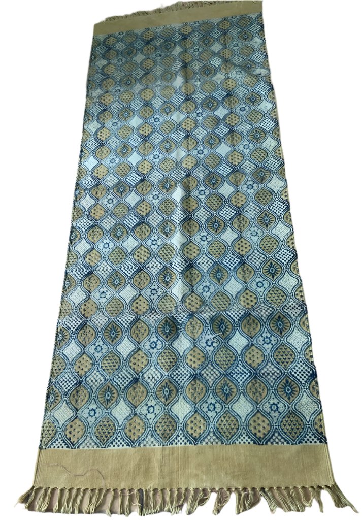 Handmade Block Printed Pattern Canvas Rug India 2.5x6