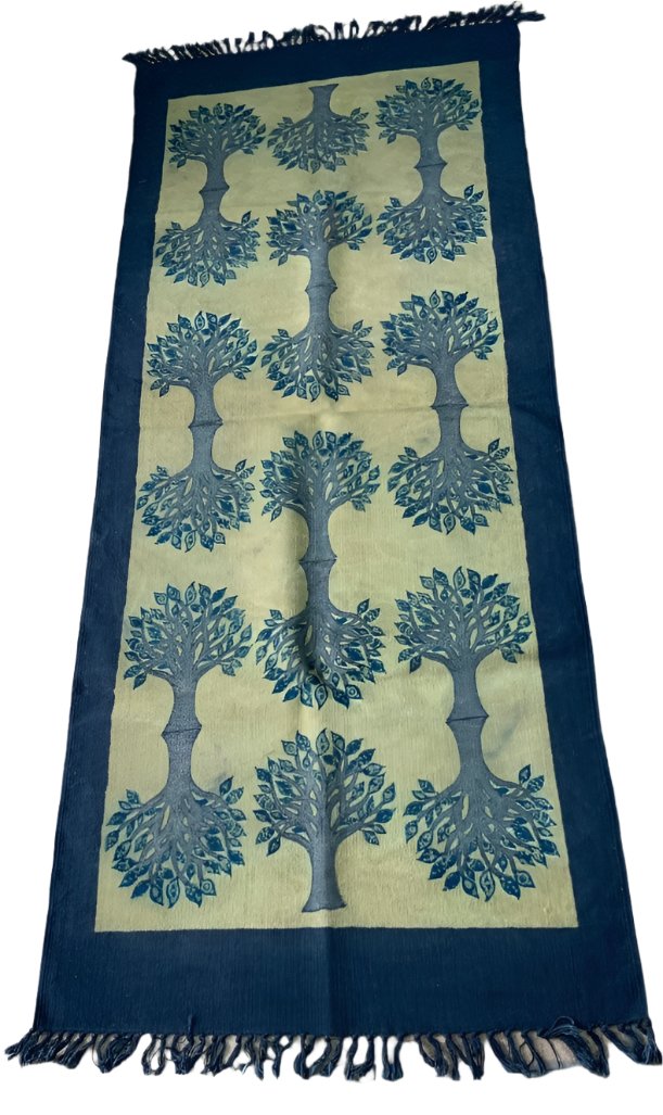 Handmade Block Printed Tree Canvas Rug India 2.5x6