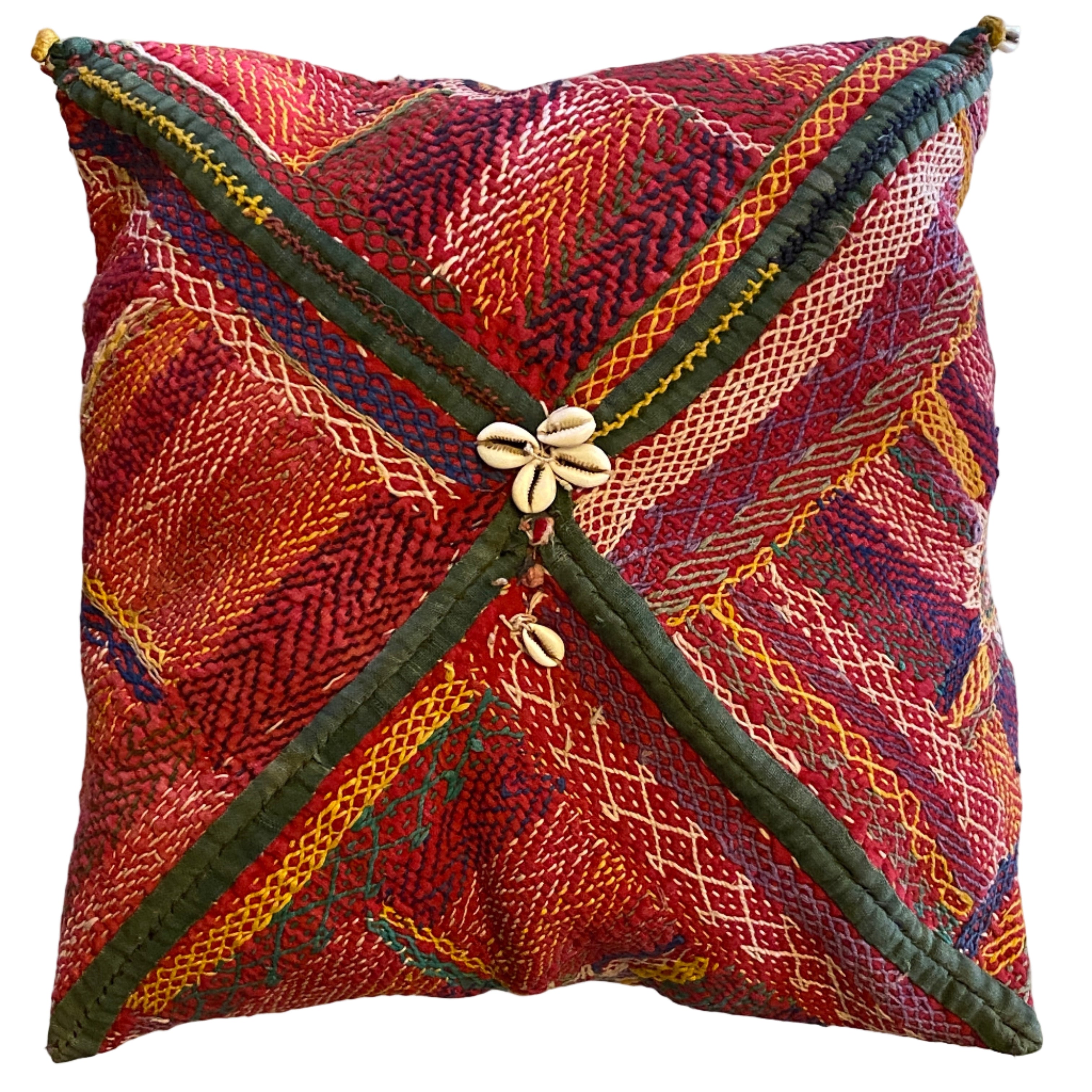 Hand Stitched Vintage Banjara Pillow India (17 x 17)