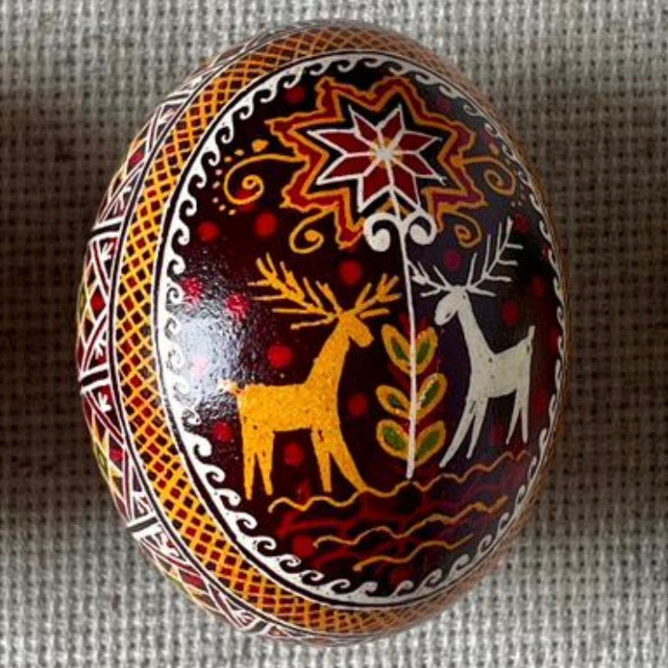 Hand Painted Pysanka Maroon Deer Easter Egg Ukraine