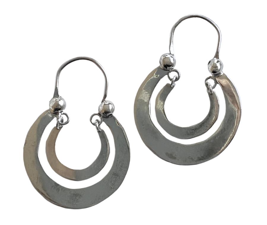Handmade Traditional Large Double Hoop Silver Earrings Guatemala