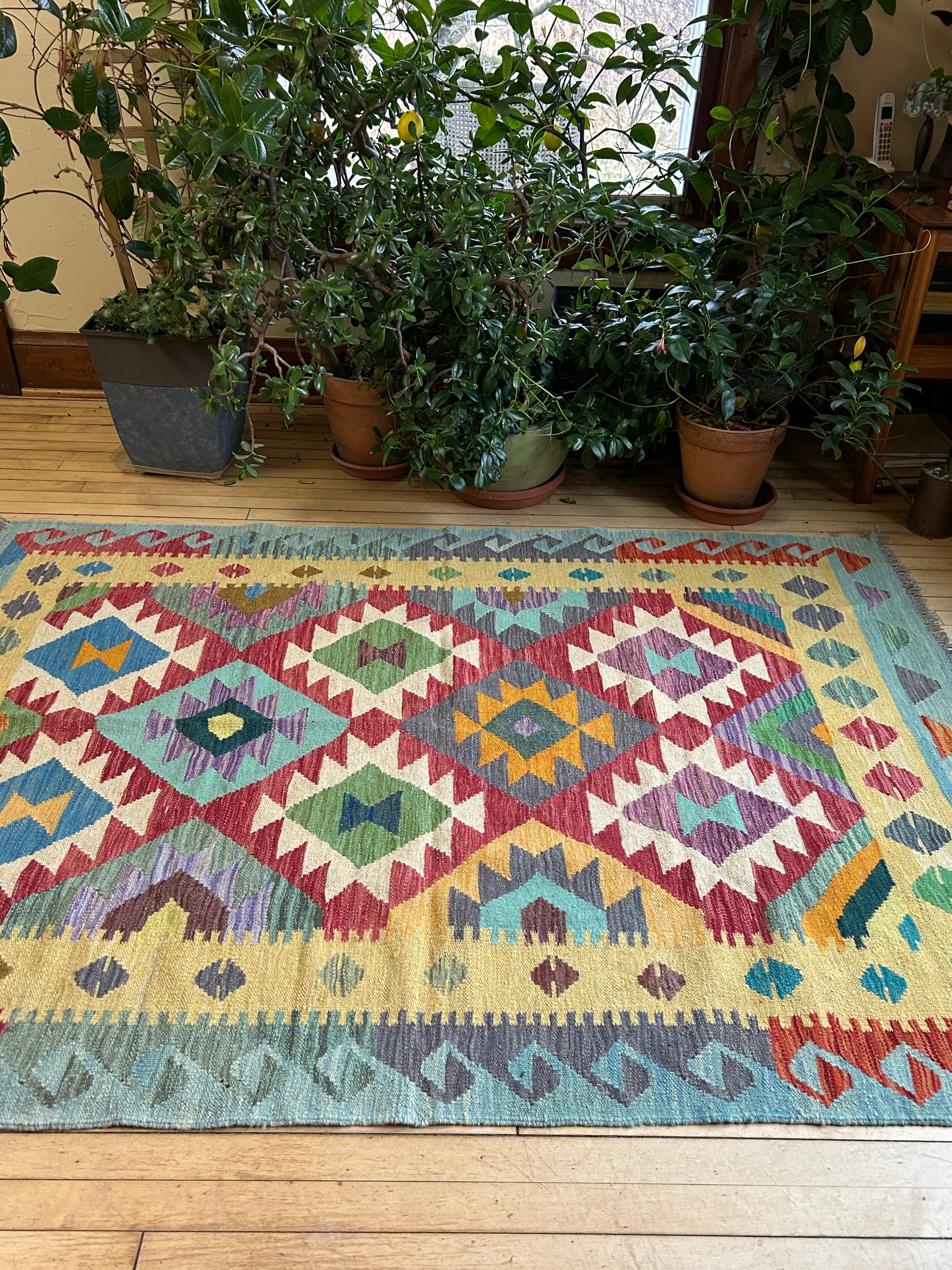 Handwoven Wool Kilim Large Rug Afghanistan (5x7) - K0713