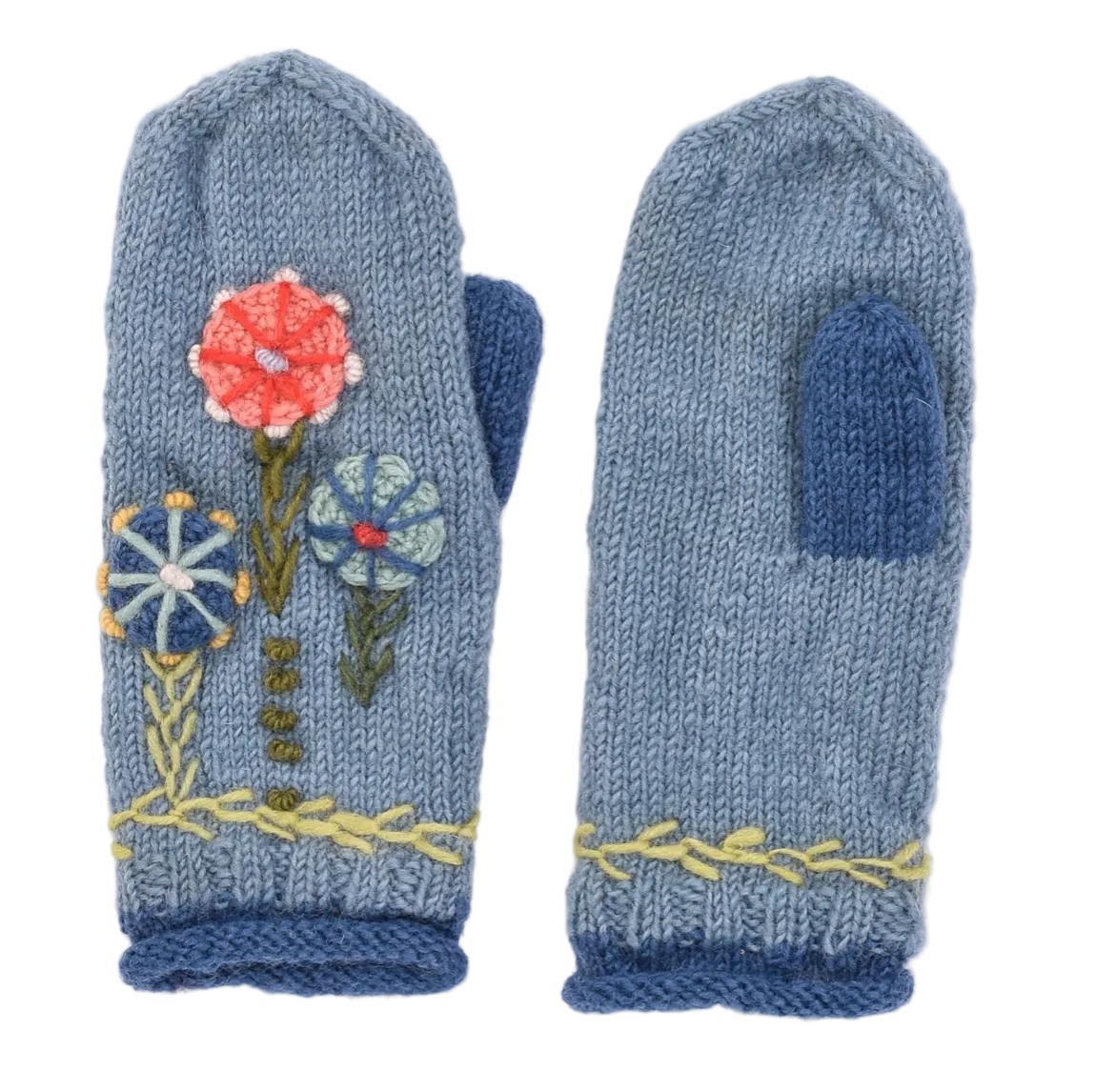 Wool Knit Light Blue Mitten Nepal