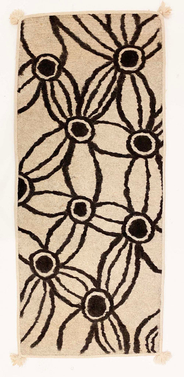 Handmade Wool Felt  Runner  Rug Floral Afghanistan (30" x 72") black white