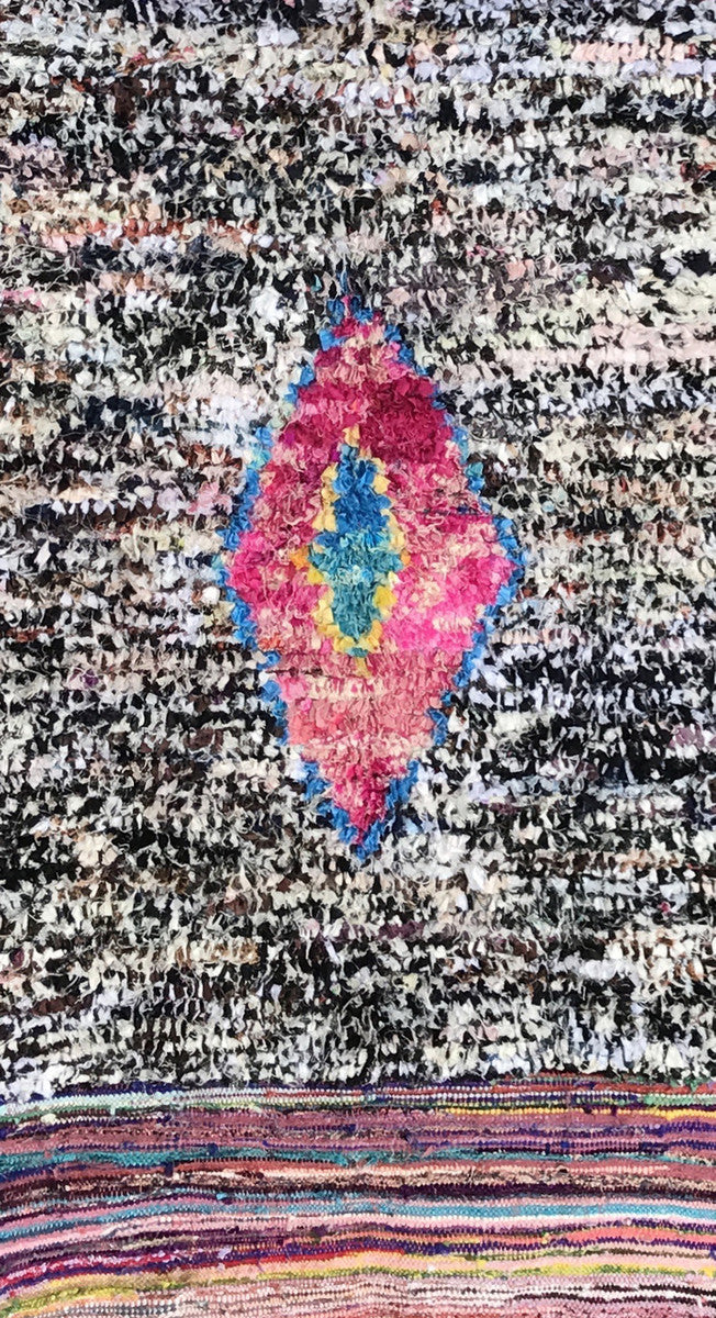 Handwoven and Hand Knotted Mixed Fiber Boucherouite Rug Morocco (42" x 110")