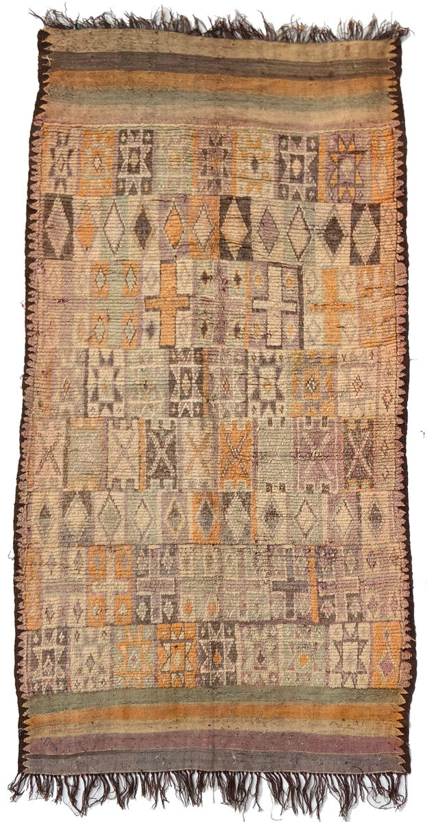 Handwoven And Hand Knotted Vintage Pile Tribal Wool Rug Morocco (59"x 112")