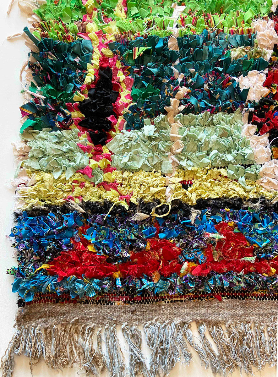 Handwoven And Hand Knotted Vintage Pile Tribal Boucherouite Rug 8 Morocco (40"x 68")
