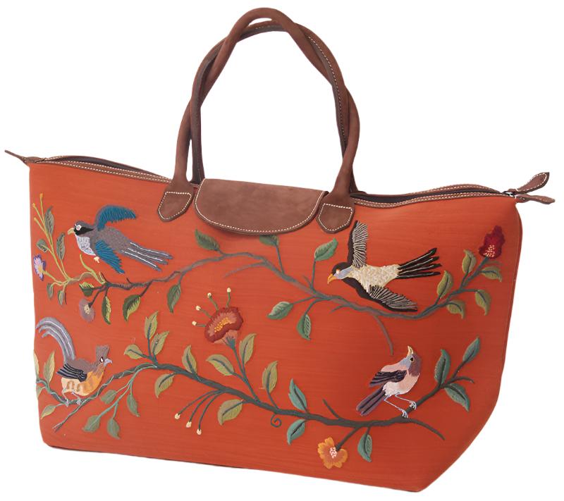 Handwoven Embroidered Rust with Leather Santiago Satchel Guatemala
