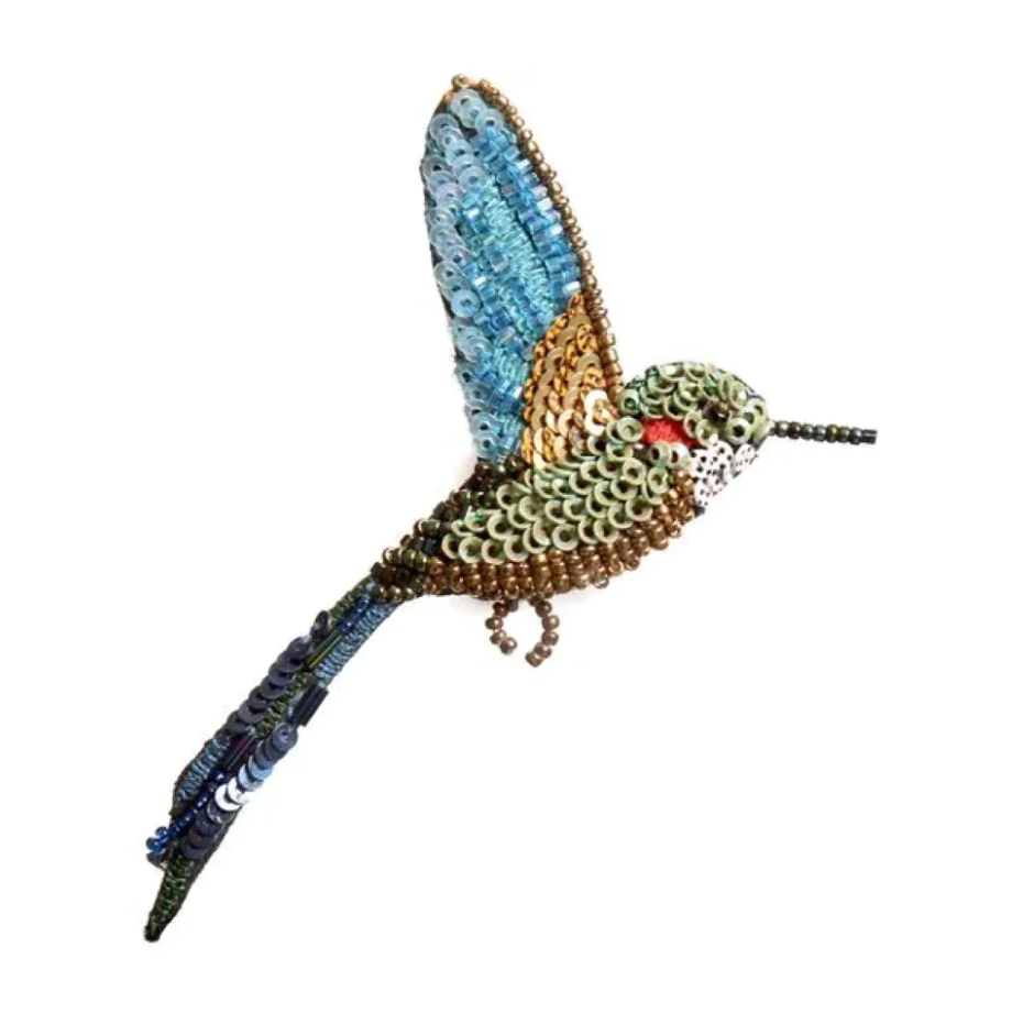 Embroidered & Beaded Brooch - Tropical Hummingbird