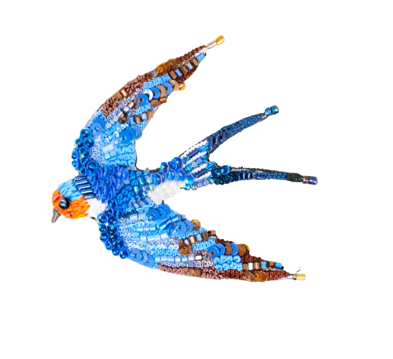 Embroidered & Beaded Brooch - Flying Swallow