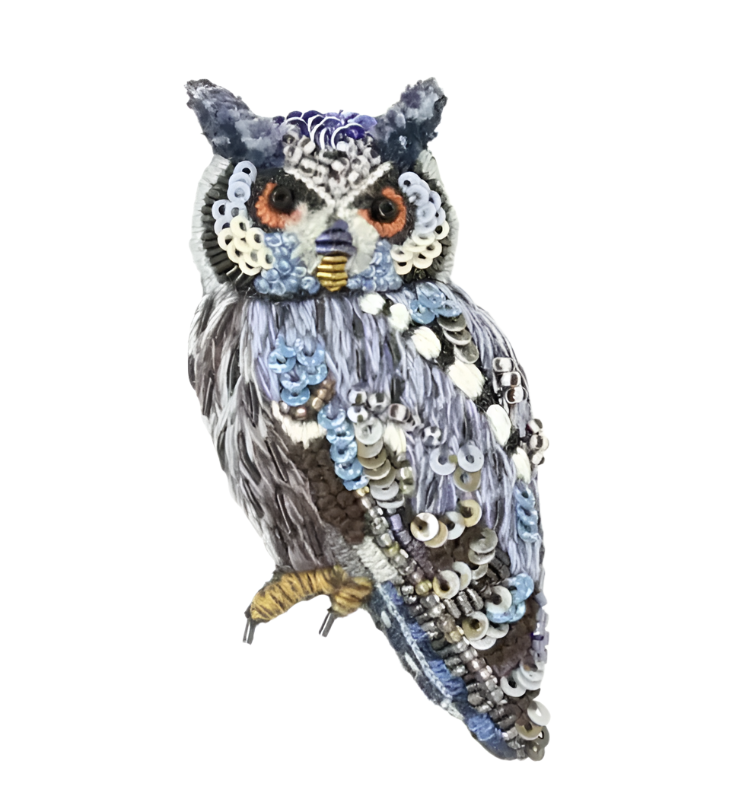 Embroidered & Beaded Brooch - Southern White Faced Owl