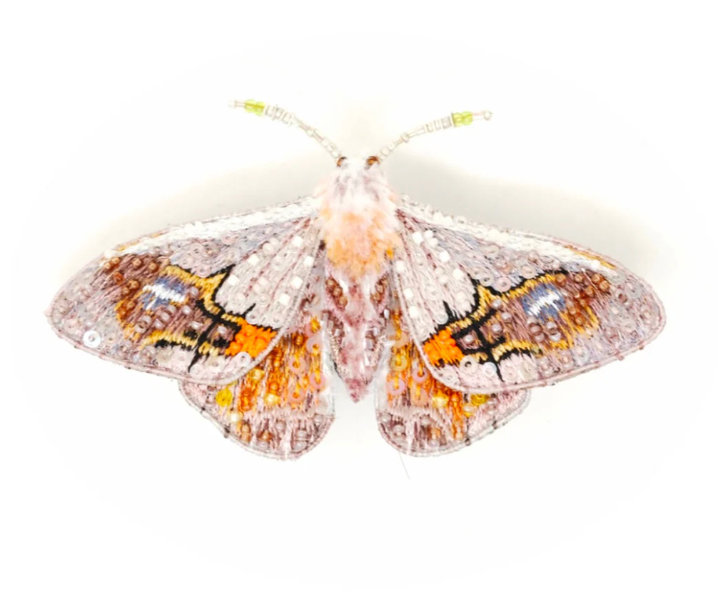 Embroidered & Beaded Brooch - Drepanid Moth