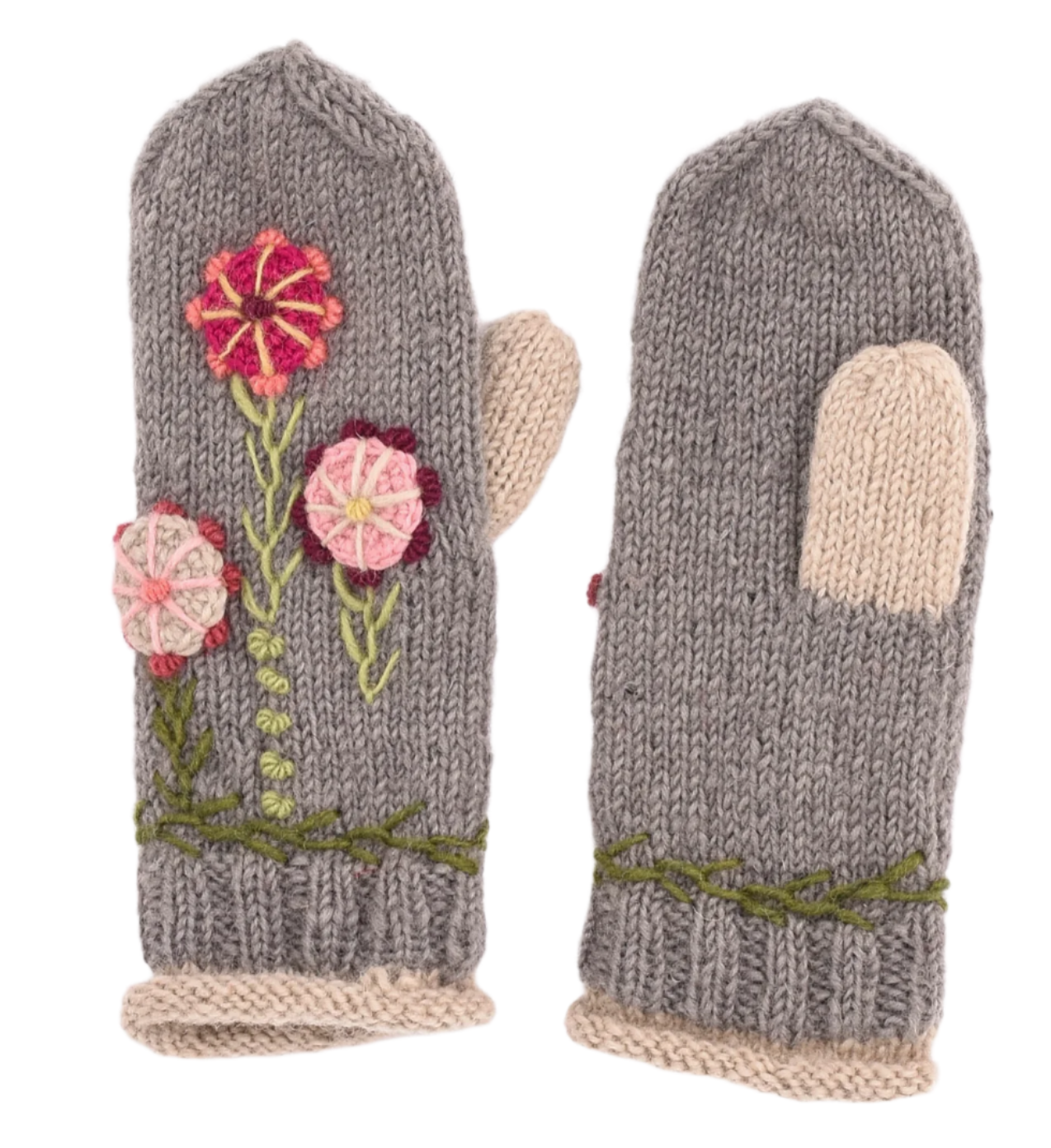 Wool Knit Grey Mitten Nepal