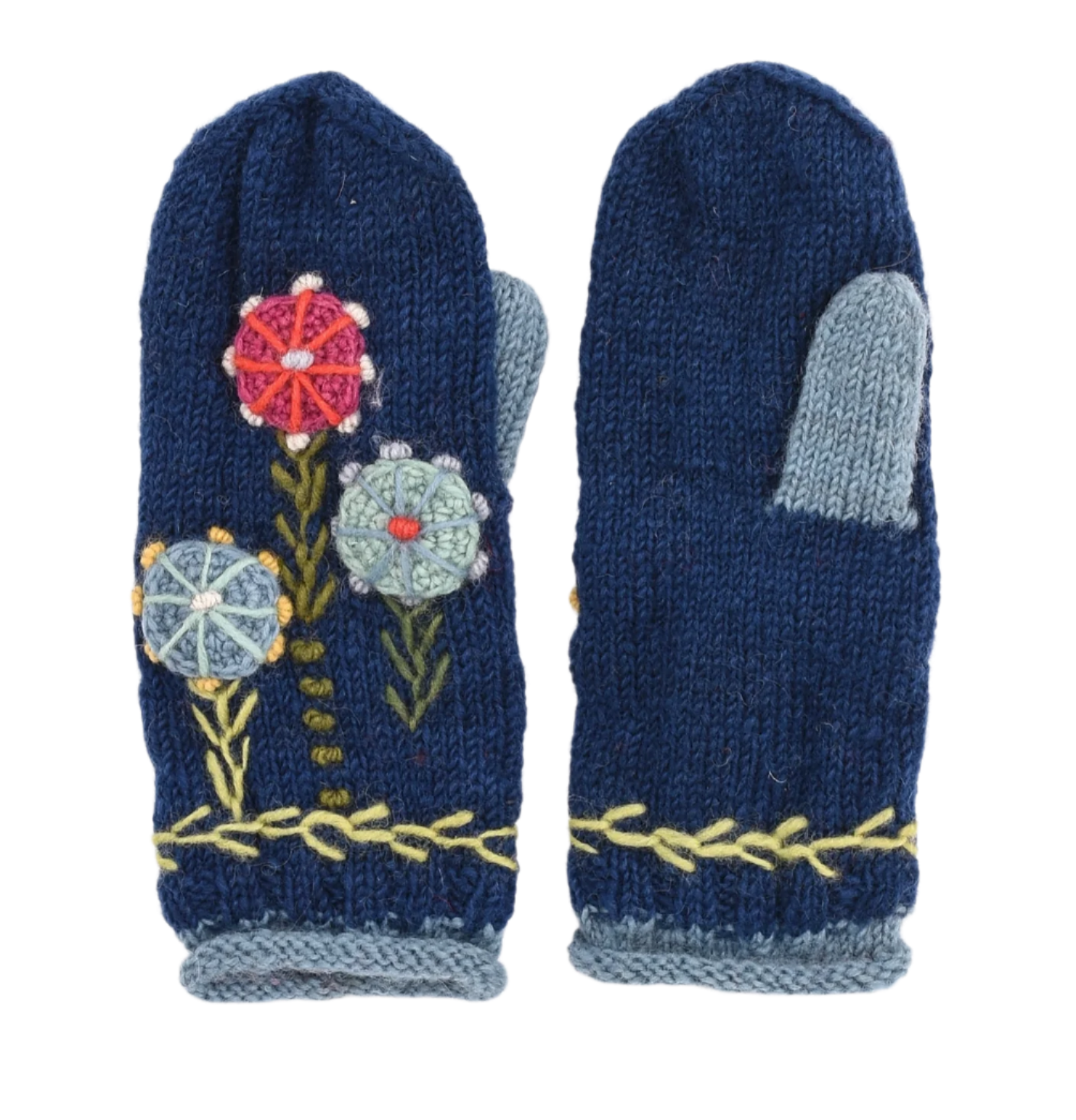 Wool Knit Blue Mitten Nepal