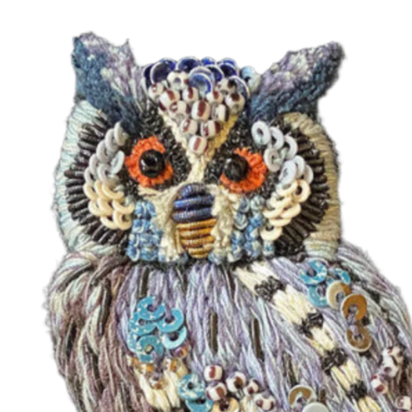Embroidered & Beaded Brooch - Southern White Faced Owl