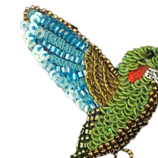 Embroidered & Beaded Brooch - Tropical Hummingbird