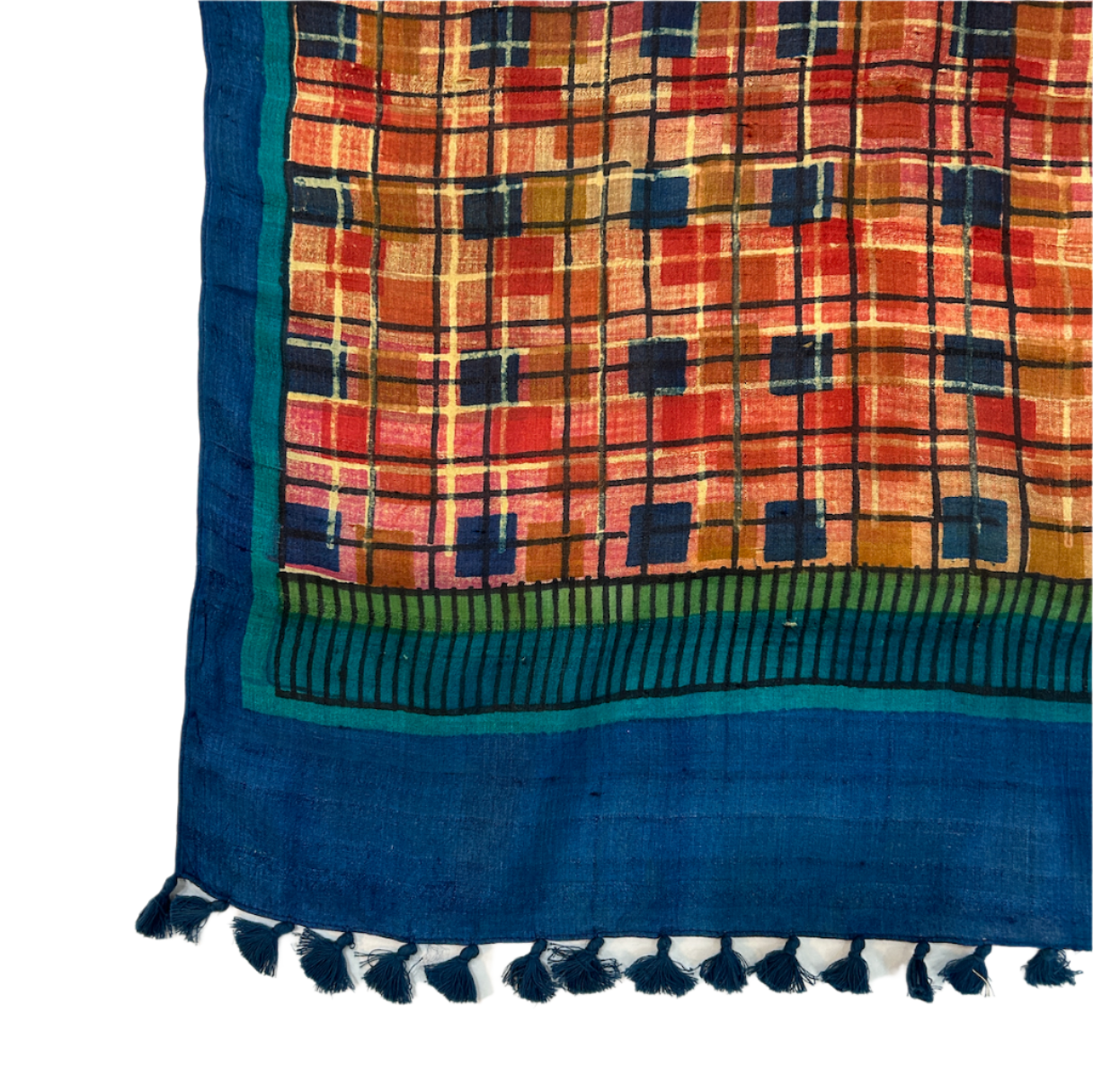 Silk Block Printed Chakra Blue Scarf India