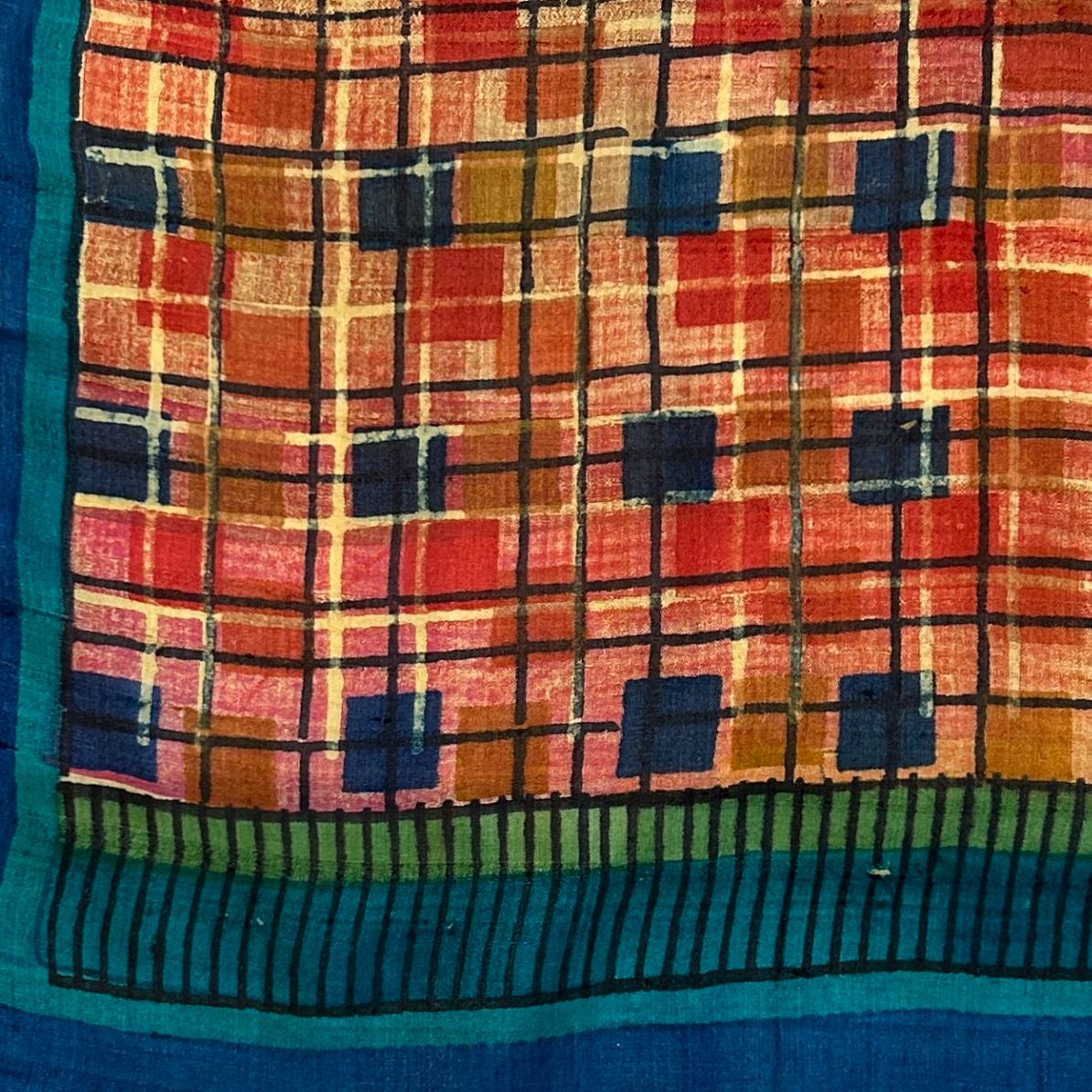 Silk Block Printed Chakra Blue Scarf India