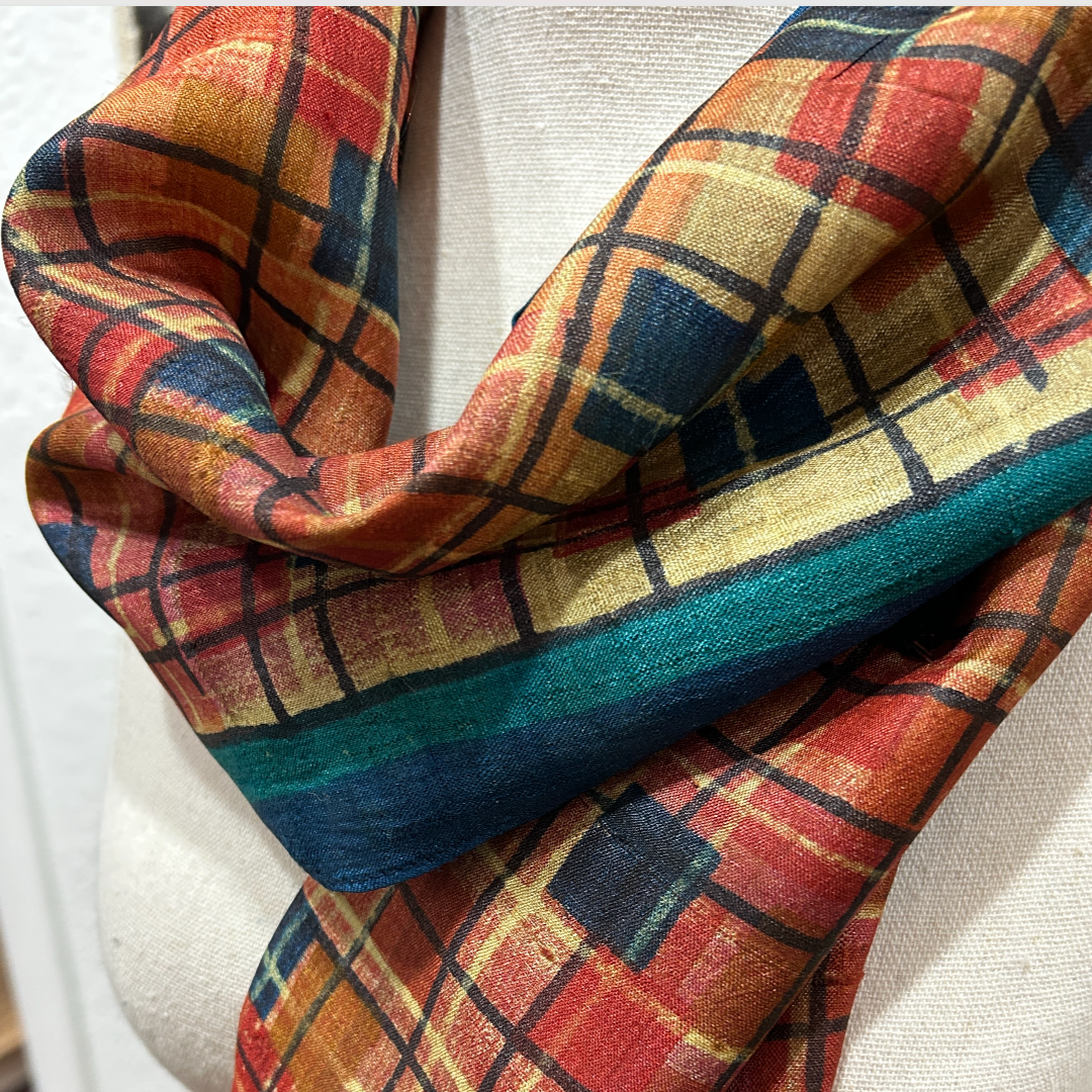 Silk Block Printed Chakra Blue Scarf India