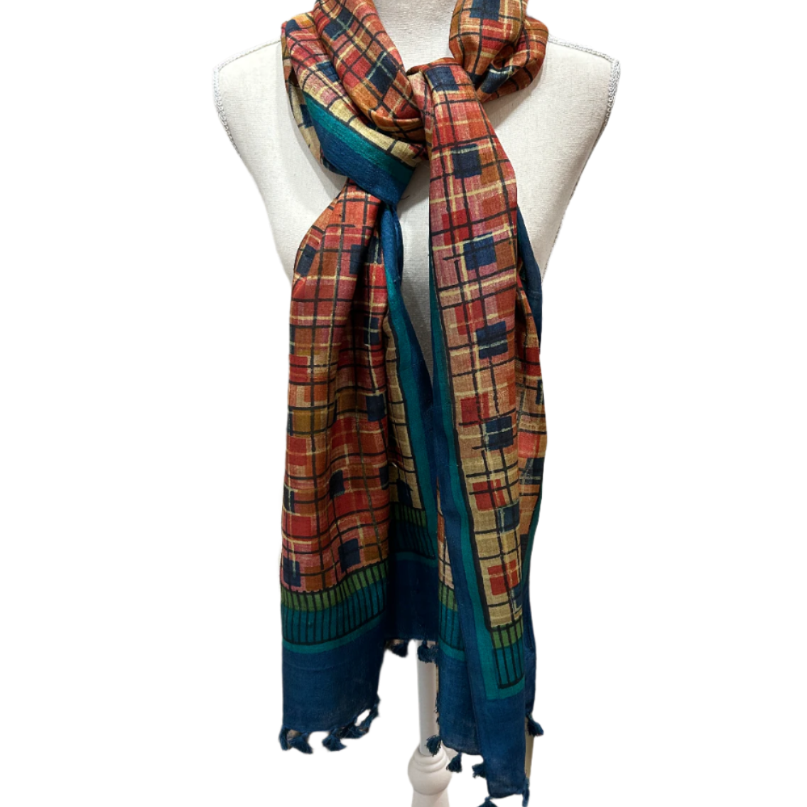 Silk Block Printed Chakra Blue Scarf India