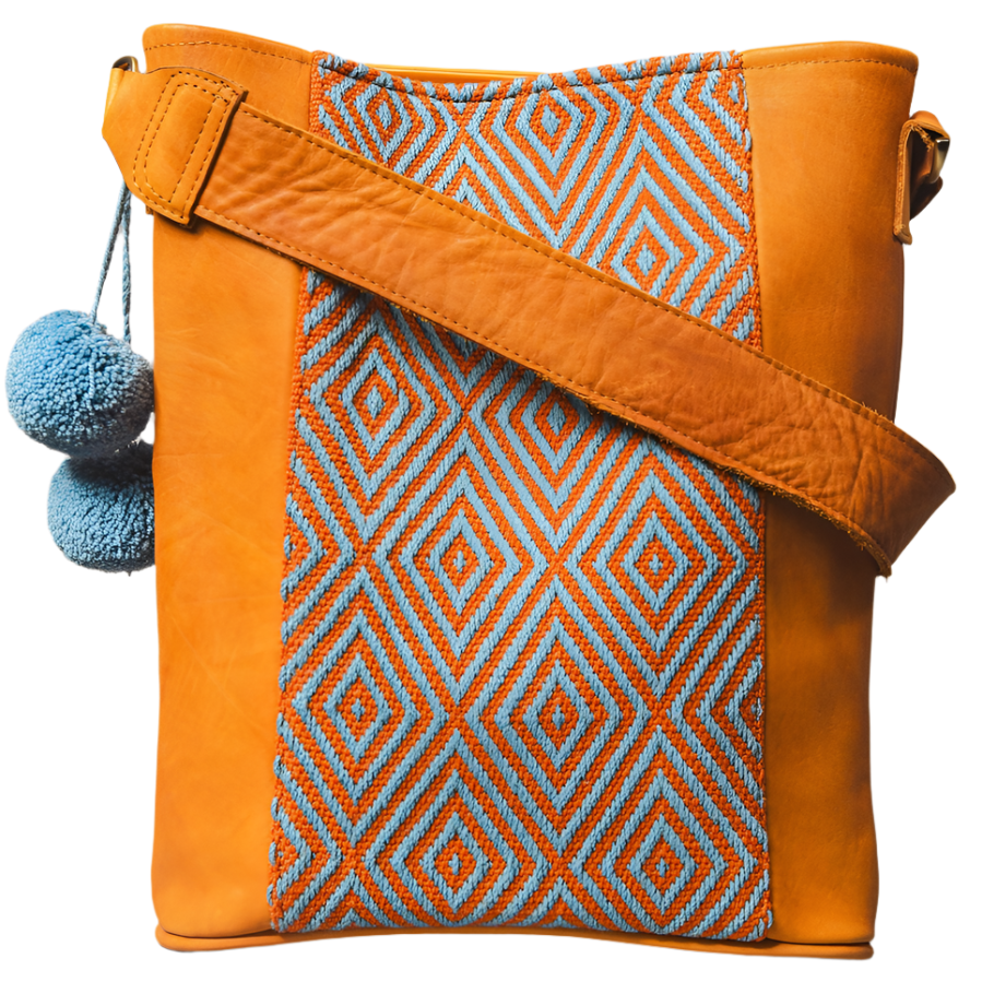 Handmade Woven Leather Blue Shoulder Bag Peru