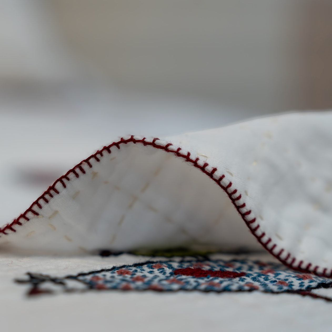 Hand Embroidered Kantha Fine Bird Coverlet Queen India