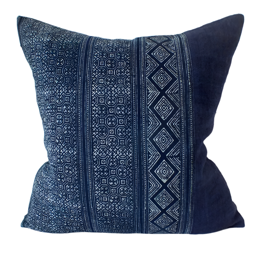 Handwoven Hemp Vintage Indigo Batik Pillow Thailand (20 x 20)
