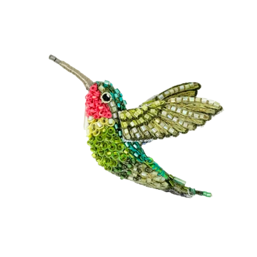 Embroidered Brooch India - Ruby Throated Hummingbird