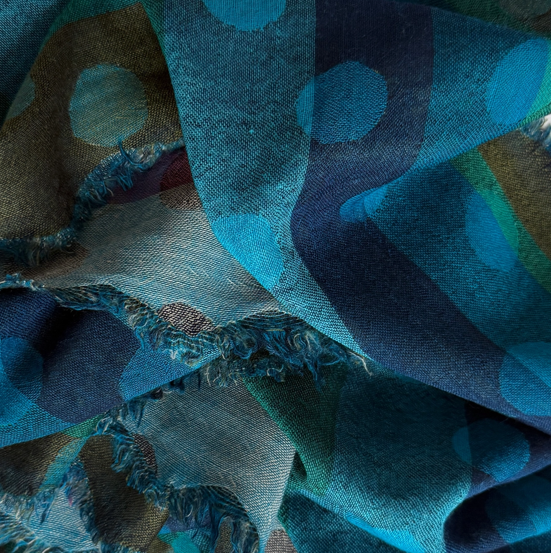 Woven Wool Scarf Polka Dot Turquoise India