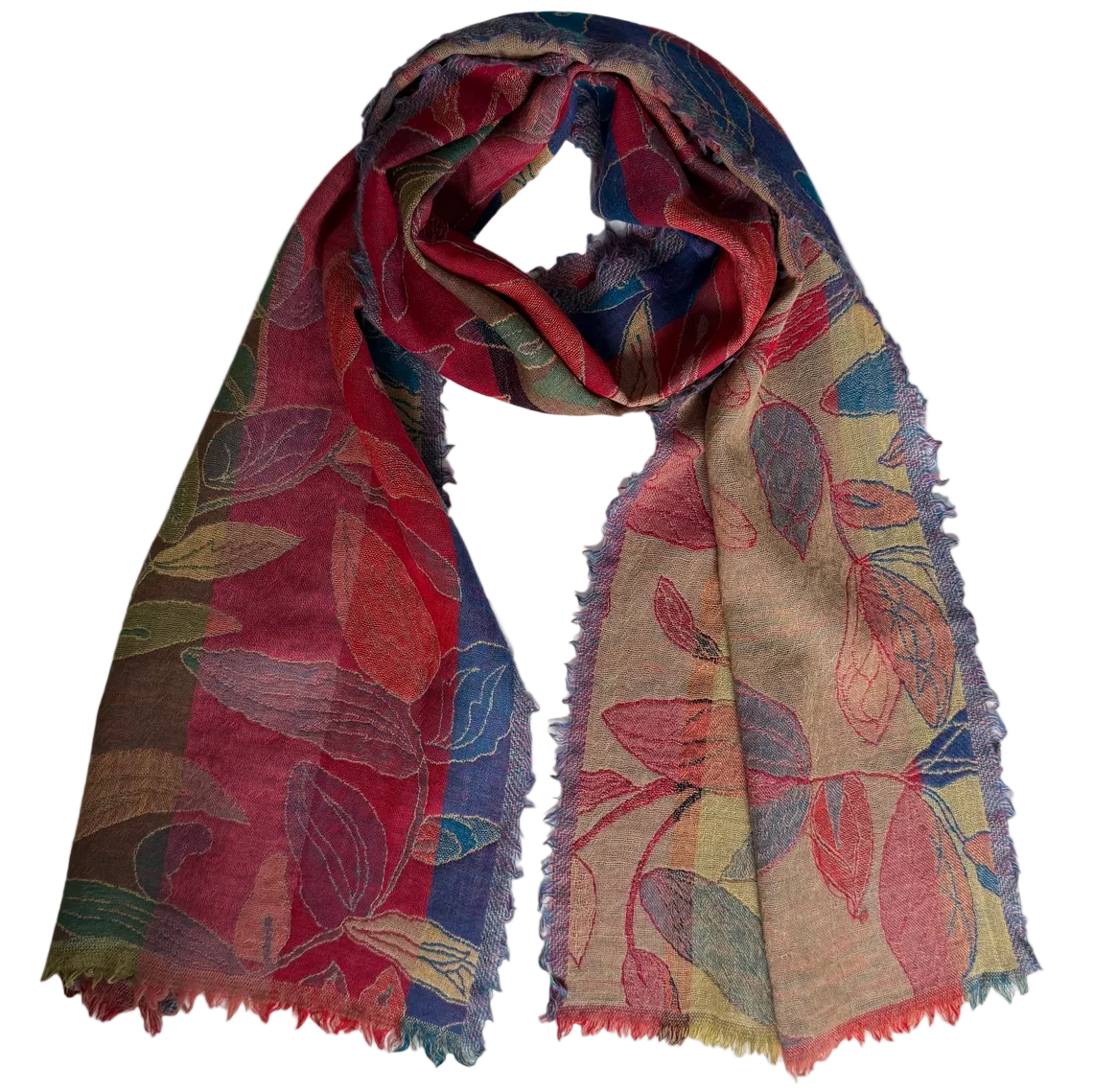 Woven Wool Scarf Leaf Multi India