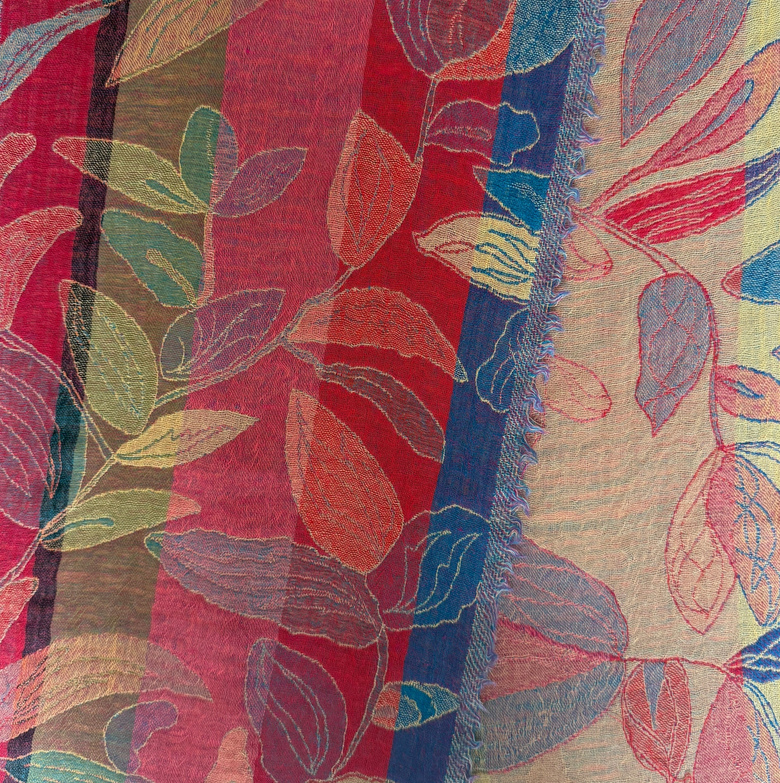 Woven Wool Scarf Leaf Multi India