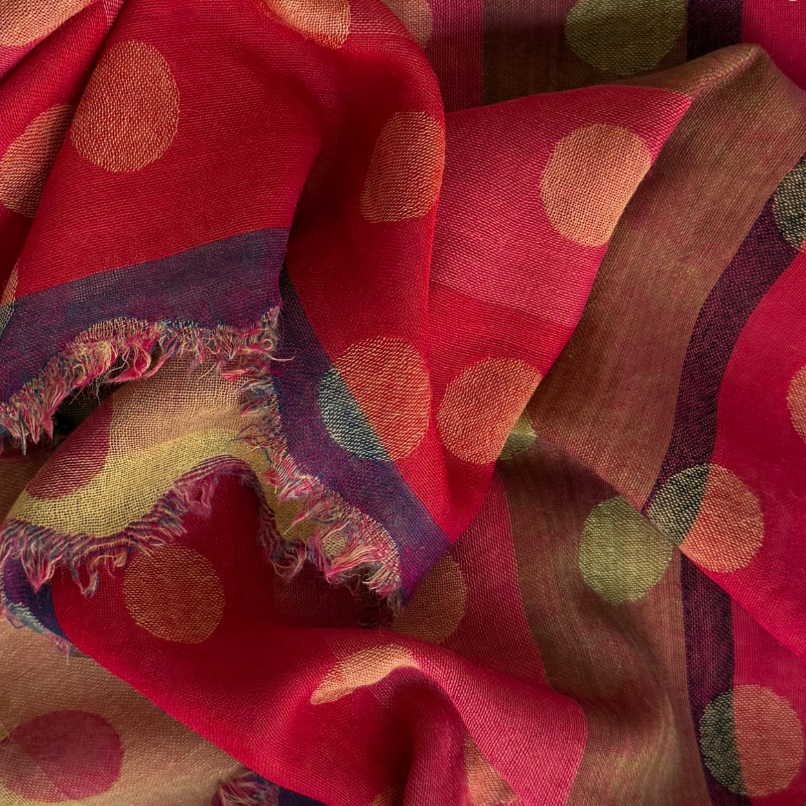 Woven Wool Scarf Polka Dot Reds India