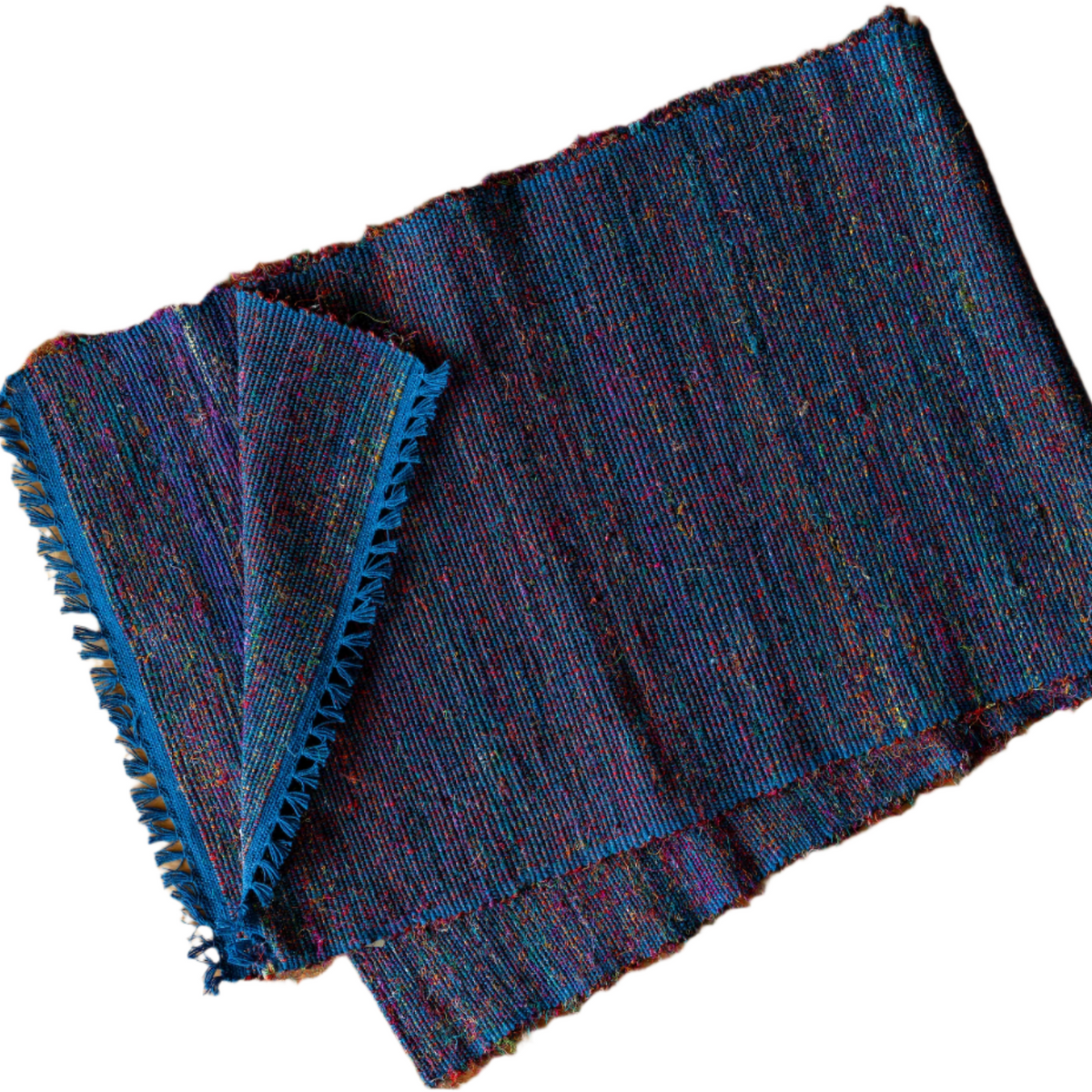 Handwoven of Recycled Silk and Cotton Table Runner Nepal - Blue (12