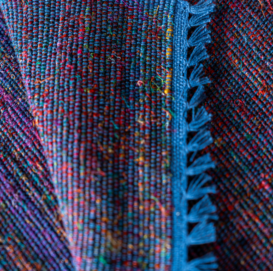 Handwoven of Recycled Silk and Cotton Table Runner Nepal - Blue (12" x 72")