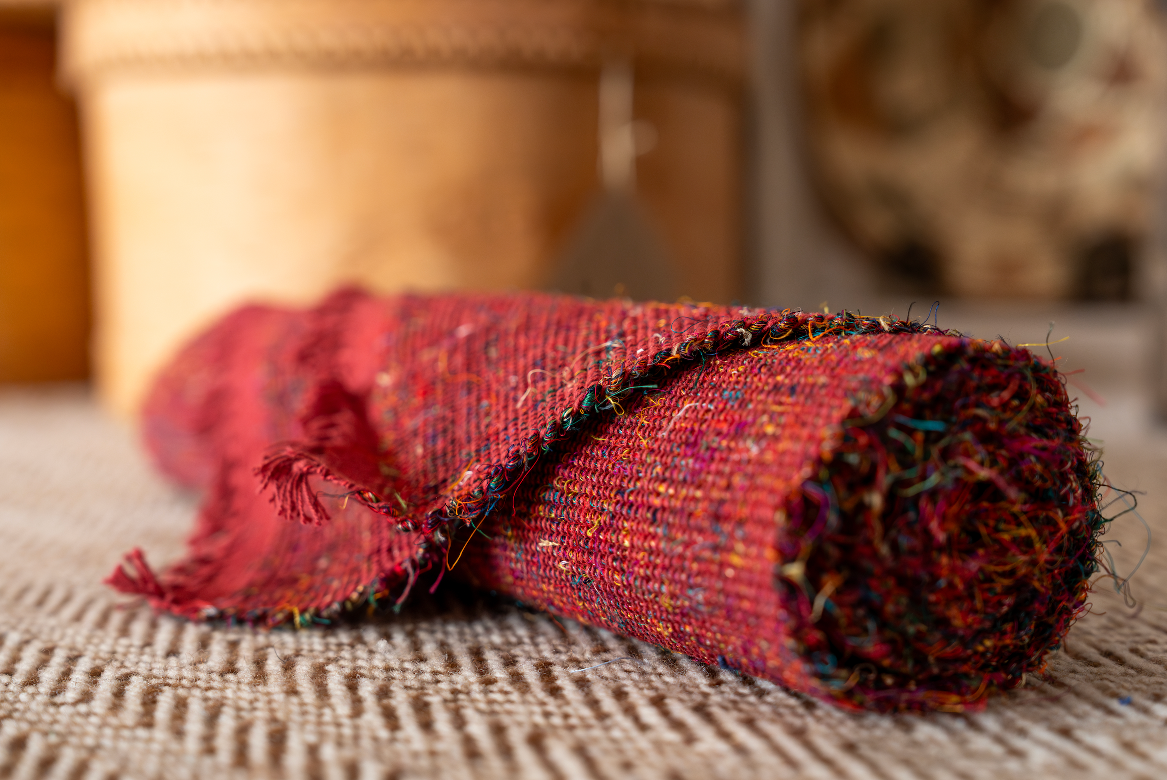 Handwoven of Recycled Silk and Cotton Table Runner Nepal - Rose  (12" x 72")