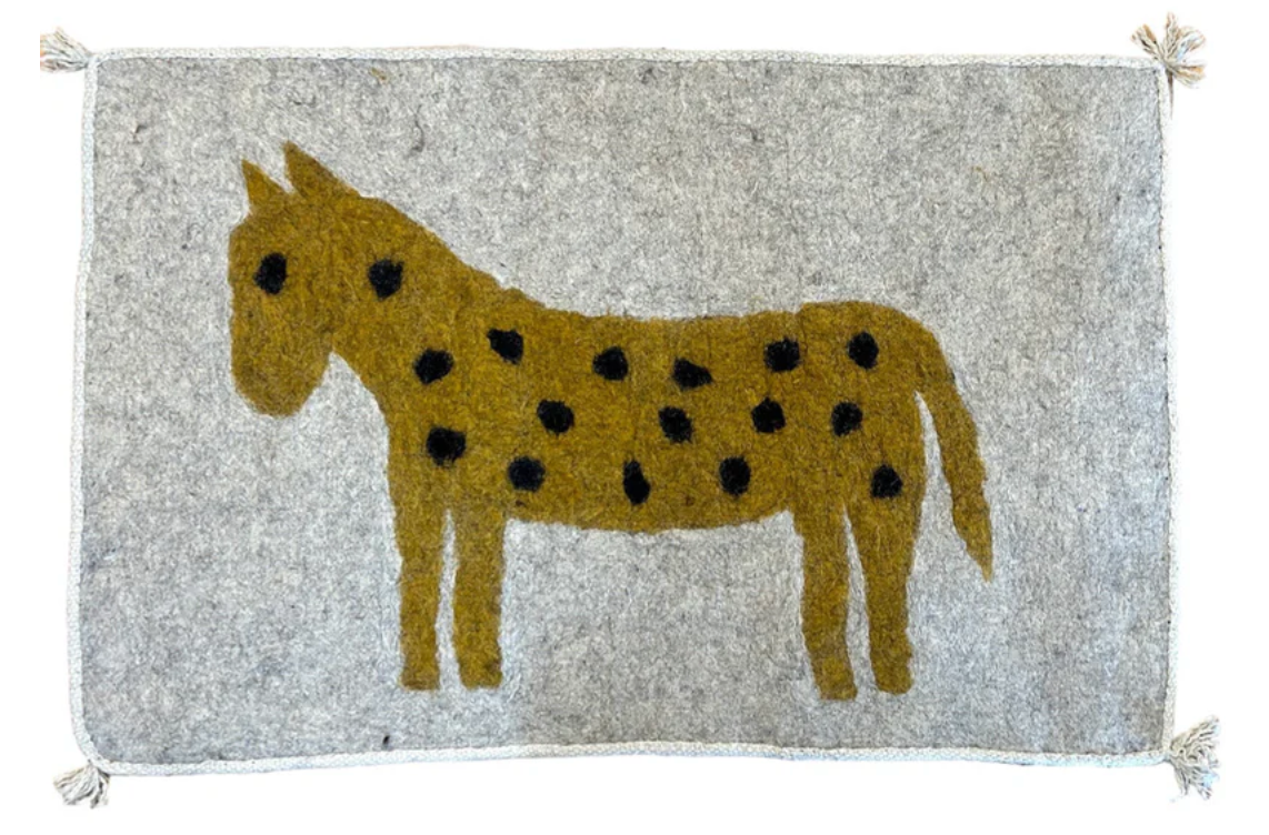 Handmade Wool Felt Pony Ochre Rug Afghanistan (30x48)