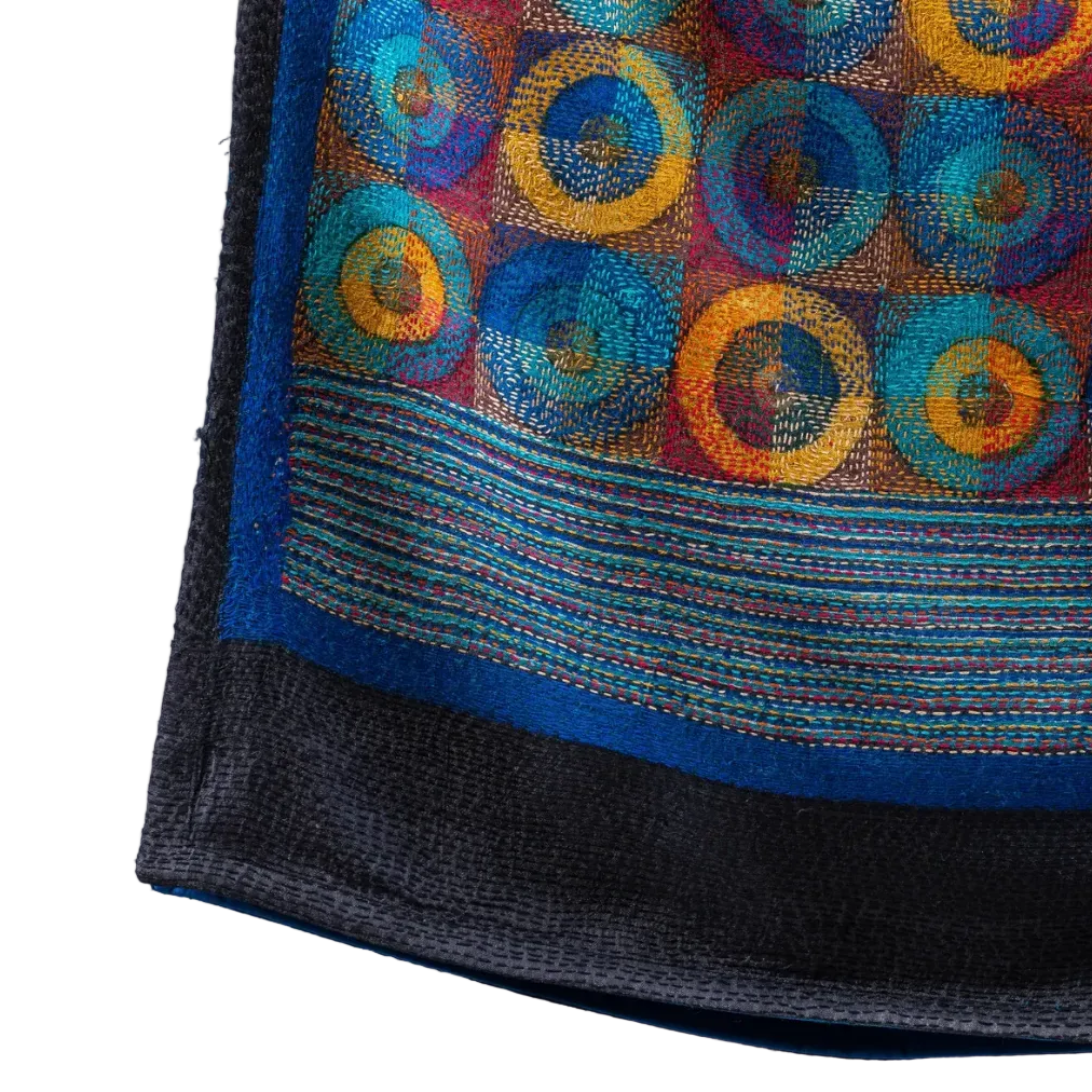 Silk Kantha Stitched Prantik Blue Scarf India