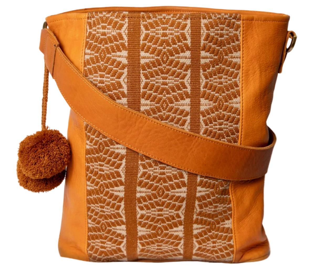 Handmade Woven Leather Brown Shoulder Bag Peru